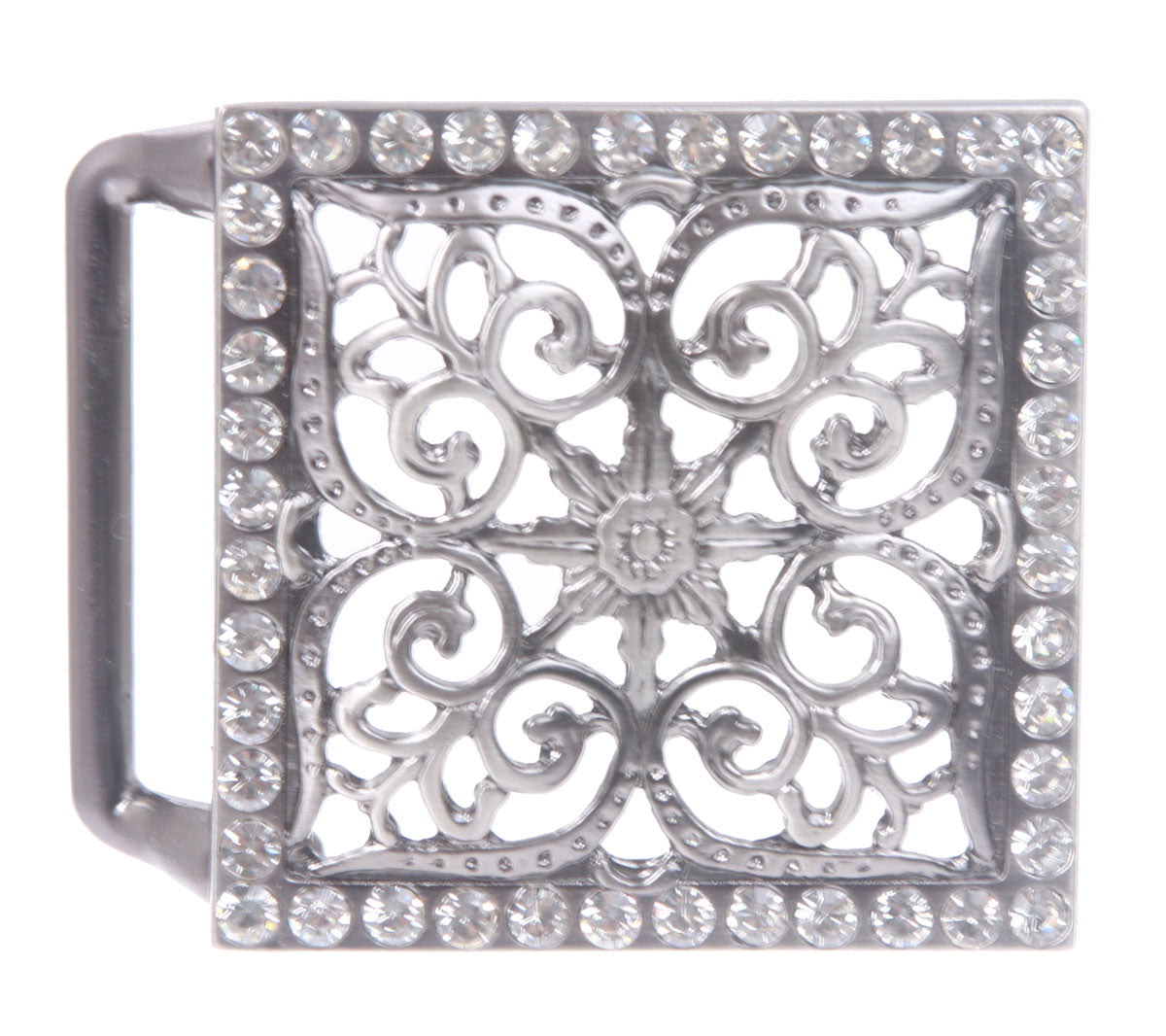 Perforated Square Rhinestone Flower Belt Buckle - OnlineBelts