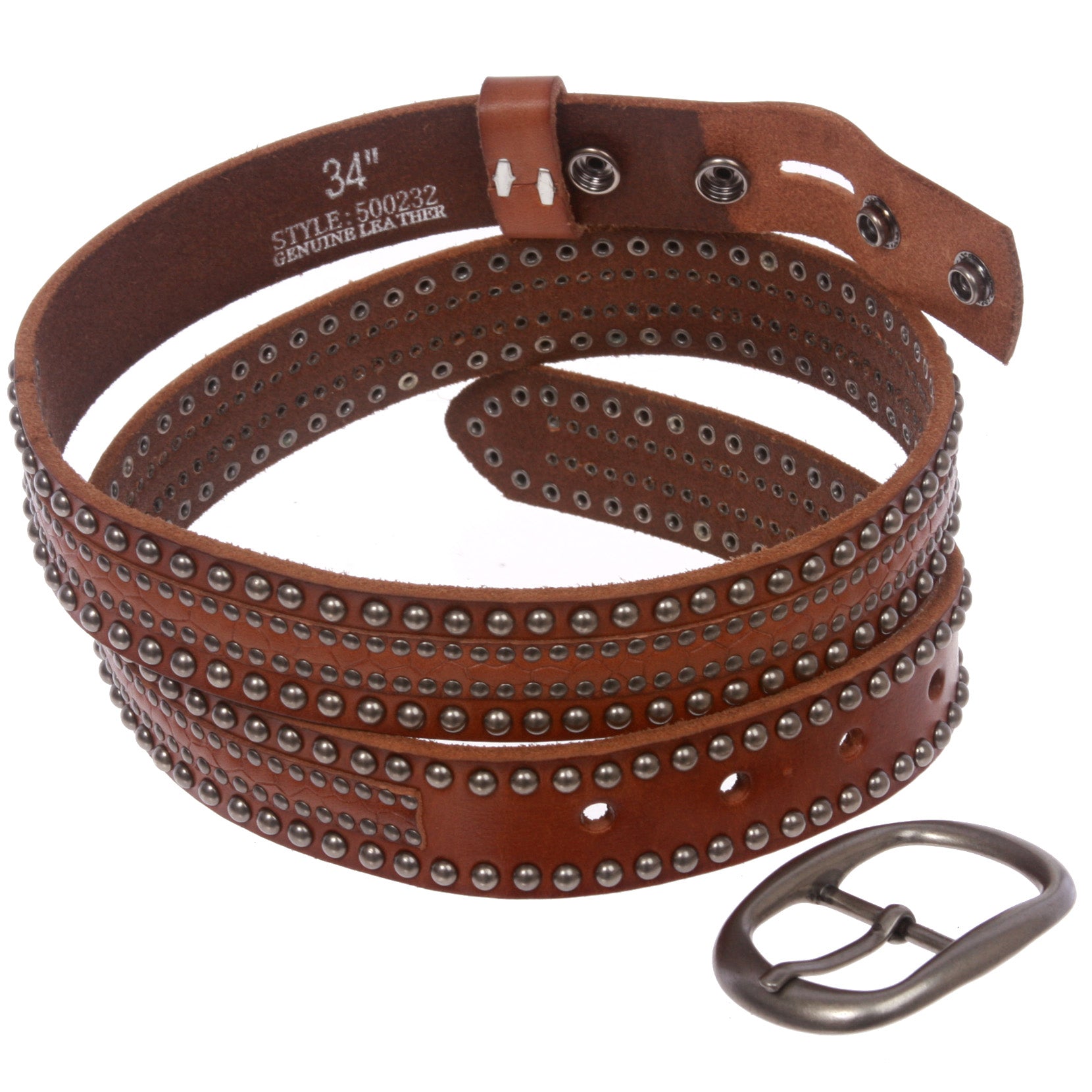 Snap on Oval Riveted Nailheads Studded Skinny Leather Jean Belt - OnlineBelts