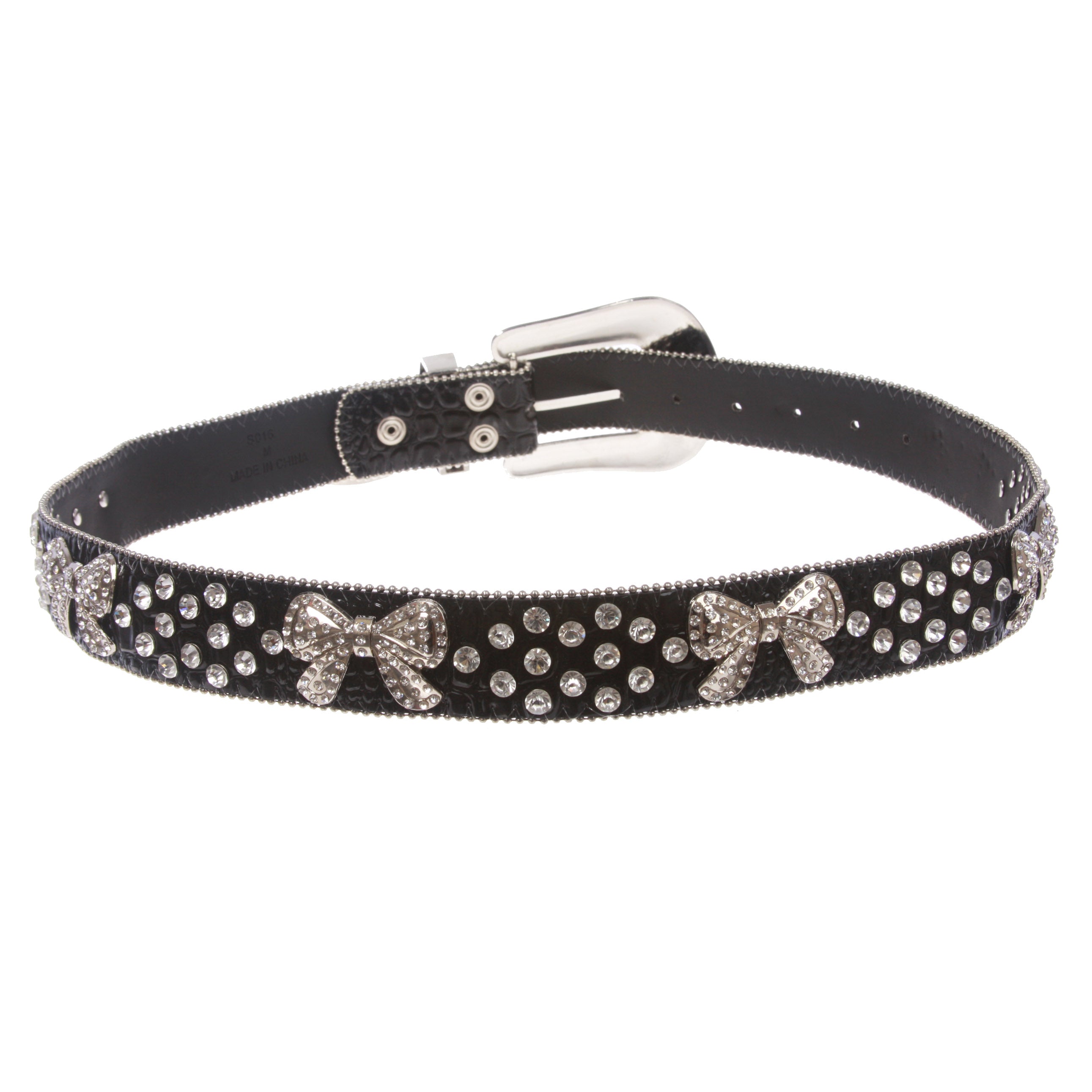 1 1/2" Snap On Western Rhinestone Bowknot Studded Alligator Leather Belt - OnlineBelts