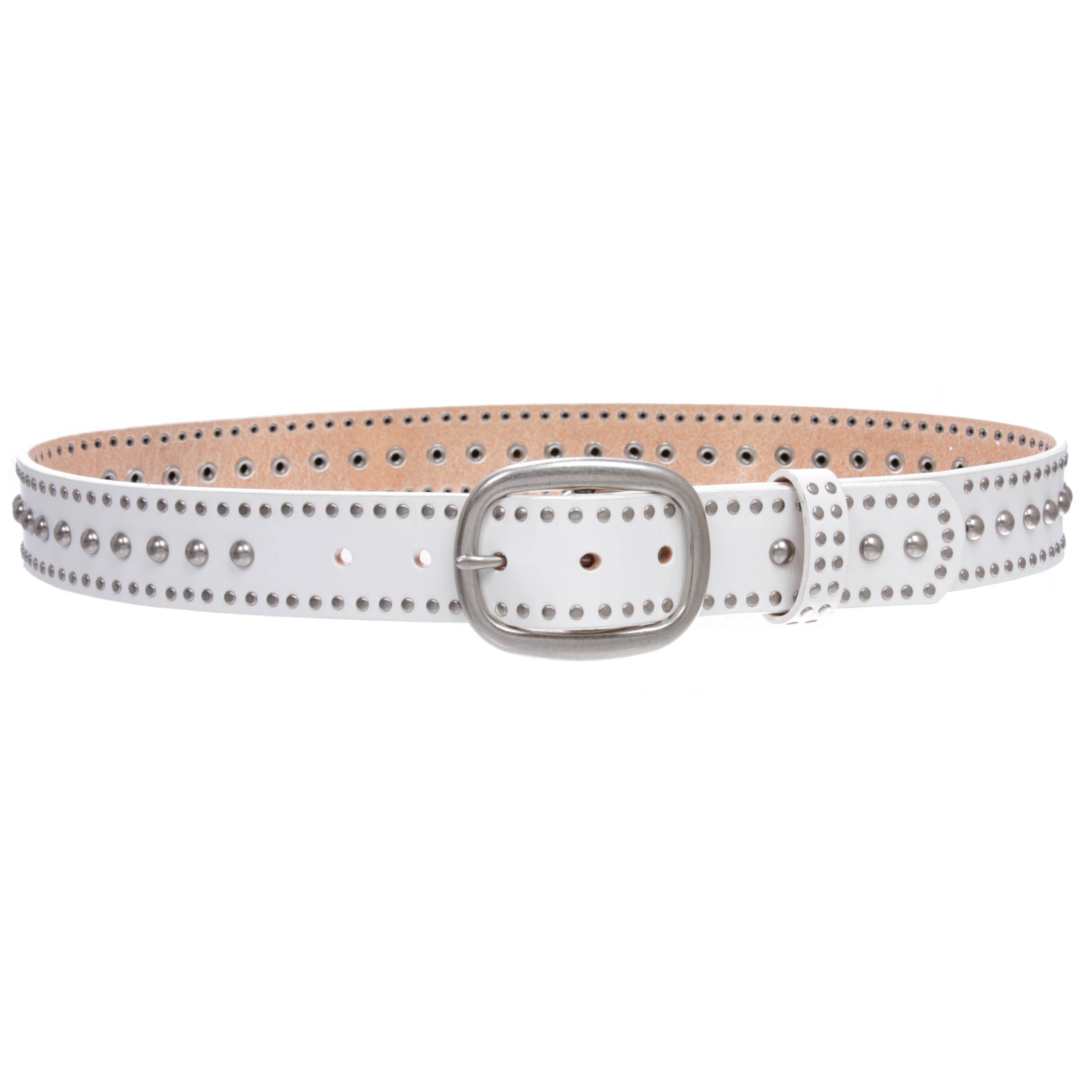 Ladies Oval Buckle Metal Circle Studded Leather Belt - OnlineBelts
