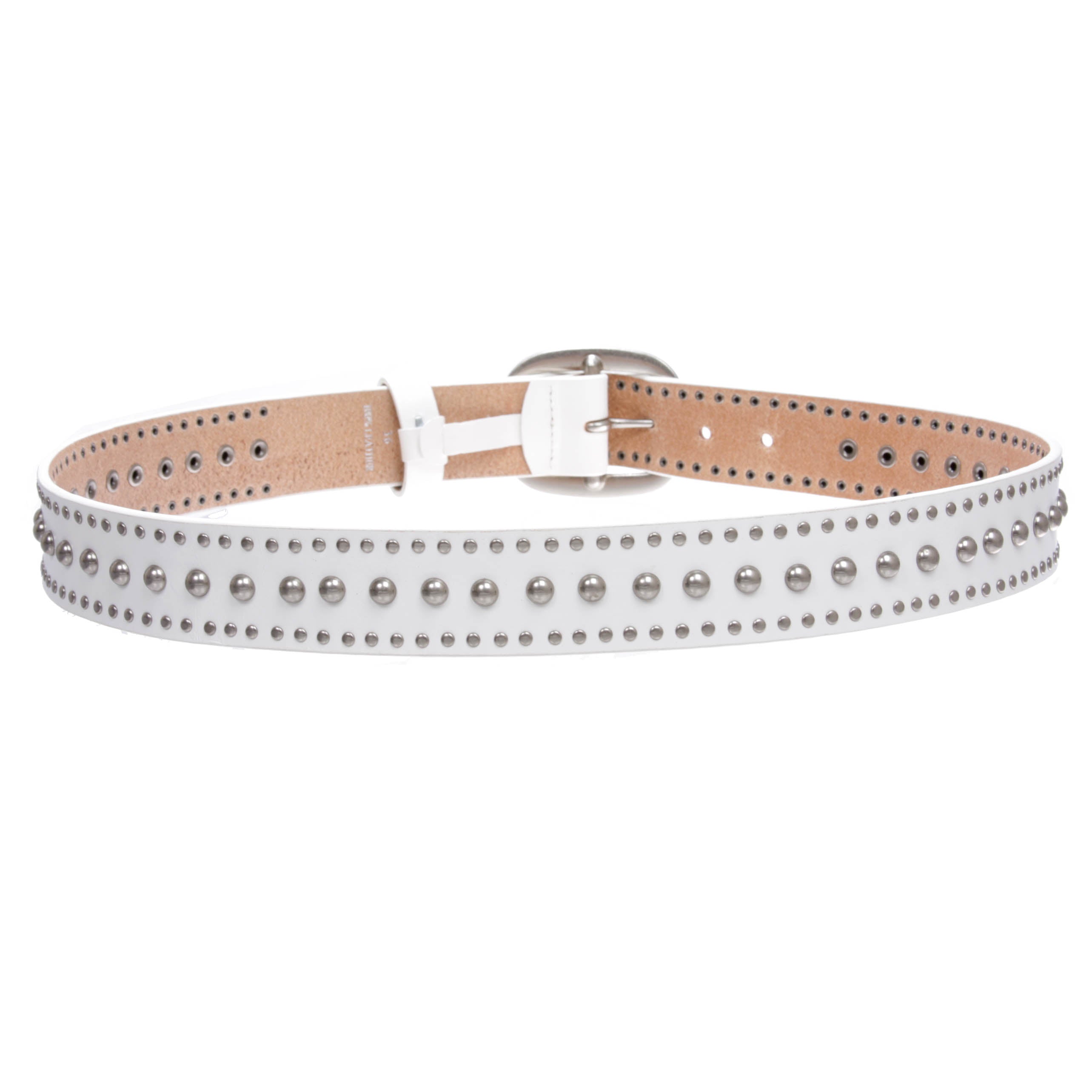 Ladies Oval Buckle Metal Circle Studded Leather Belt - OnlineBelts
