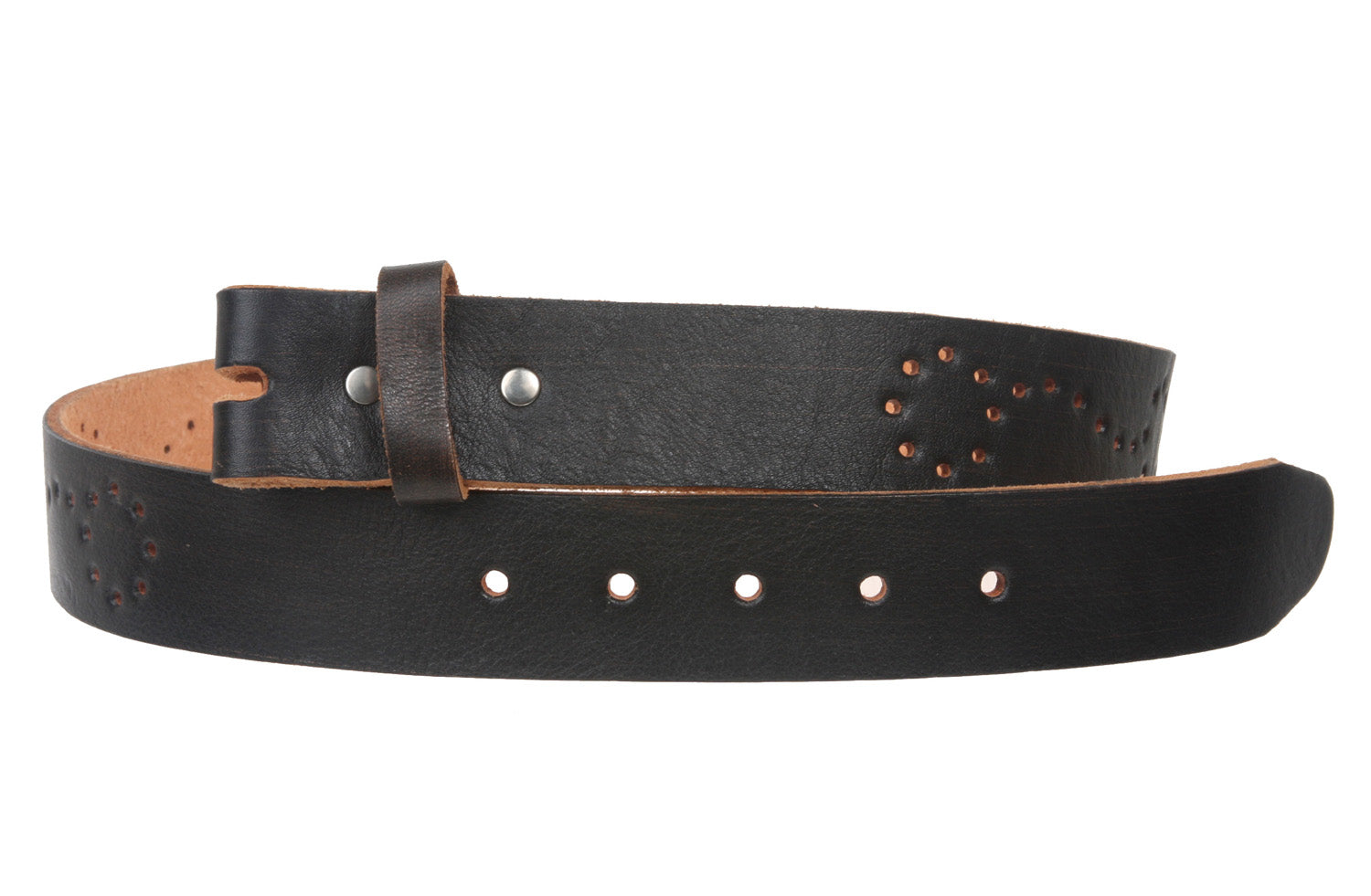Snap On 1 1/2" Soft Hand Genuine Leather Perforated Detail Belt Strap - OnlineBelts