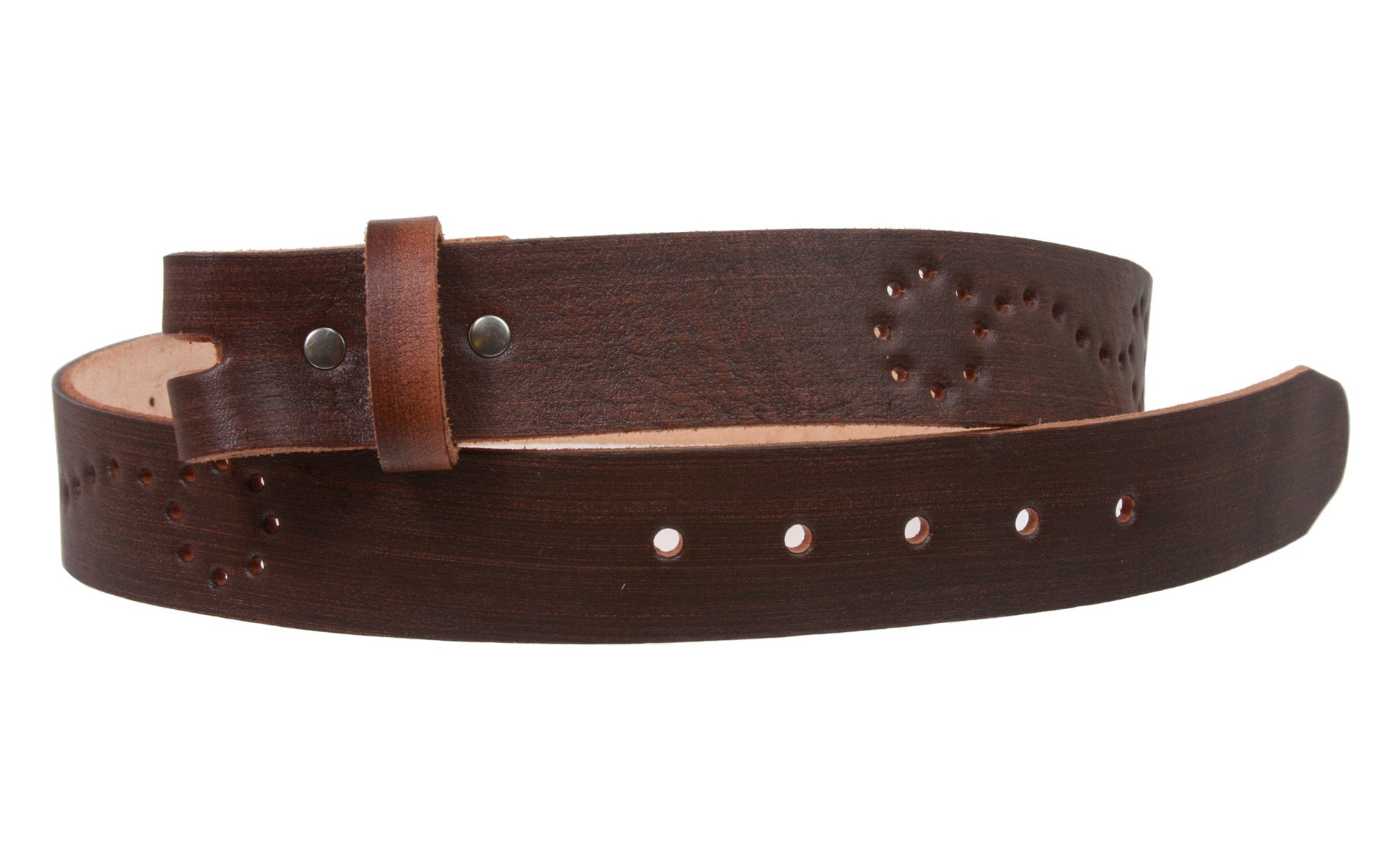 Snap On 1 1/2" Soft Hand Genuine Leather Perforated Detail Belt Strap - OnlineBelts