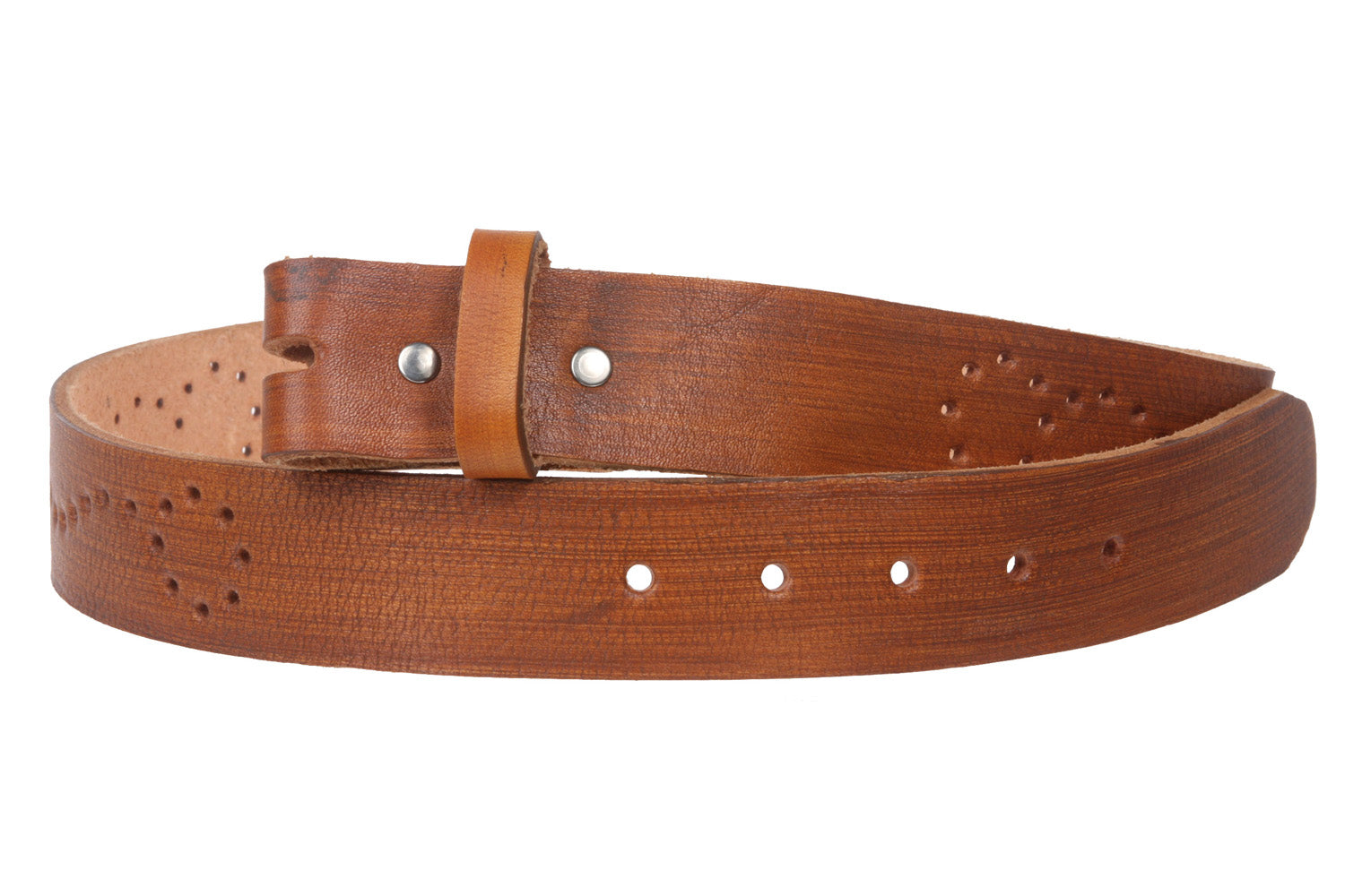 Snap On 1 1/2" Soft Hand Genuine Leather Perforated Detail Belt Strap - OnlineBelts