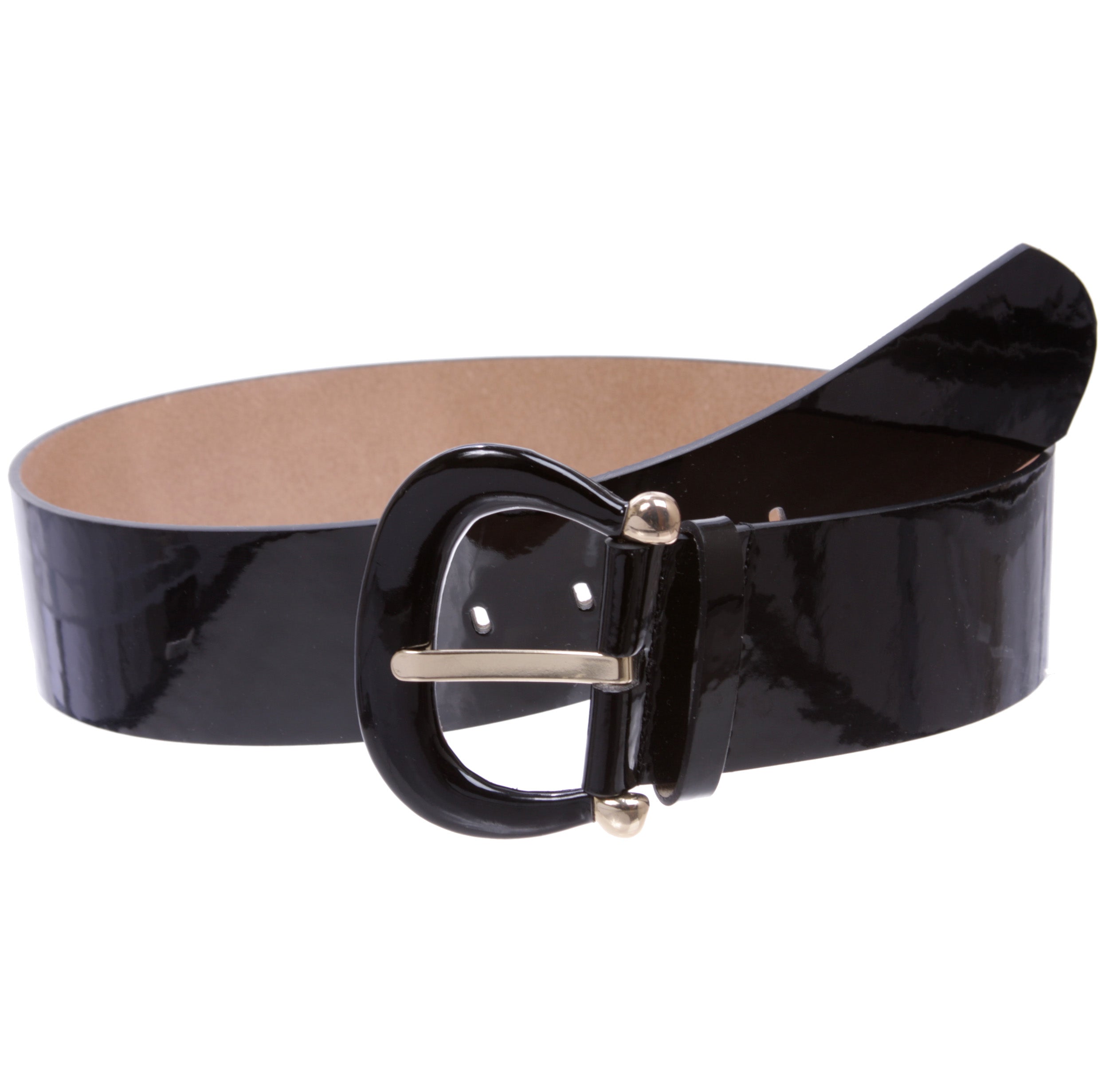 Women's Wide High Waist Horseshoe Buckle Wide Patent Leather Belt - OnlineBelts