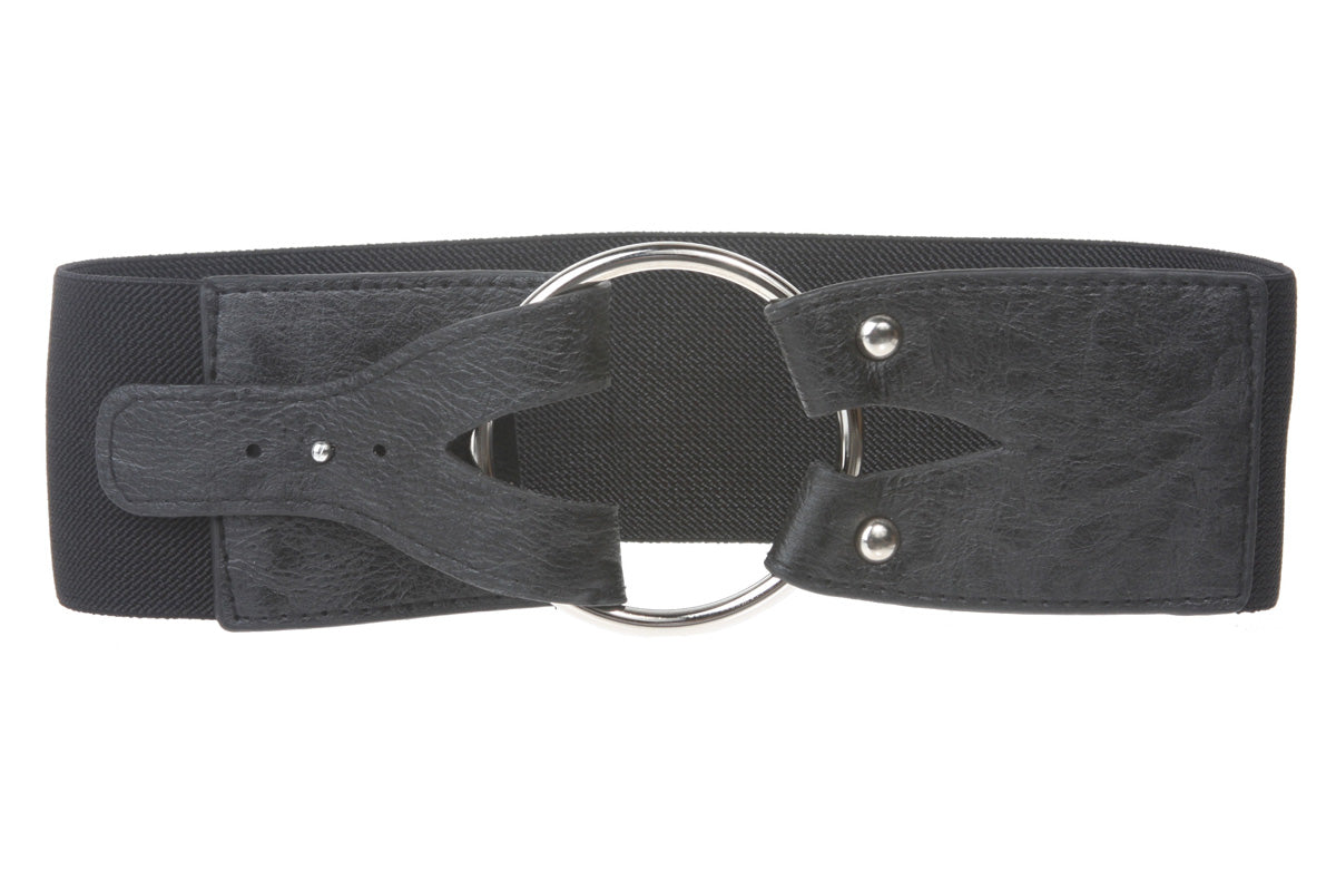 3" inch Wide High Waist Brass Ring strap Fold closure Stretch Belt - OnlineBelts