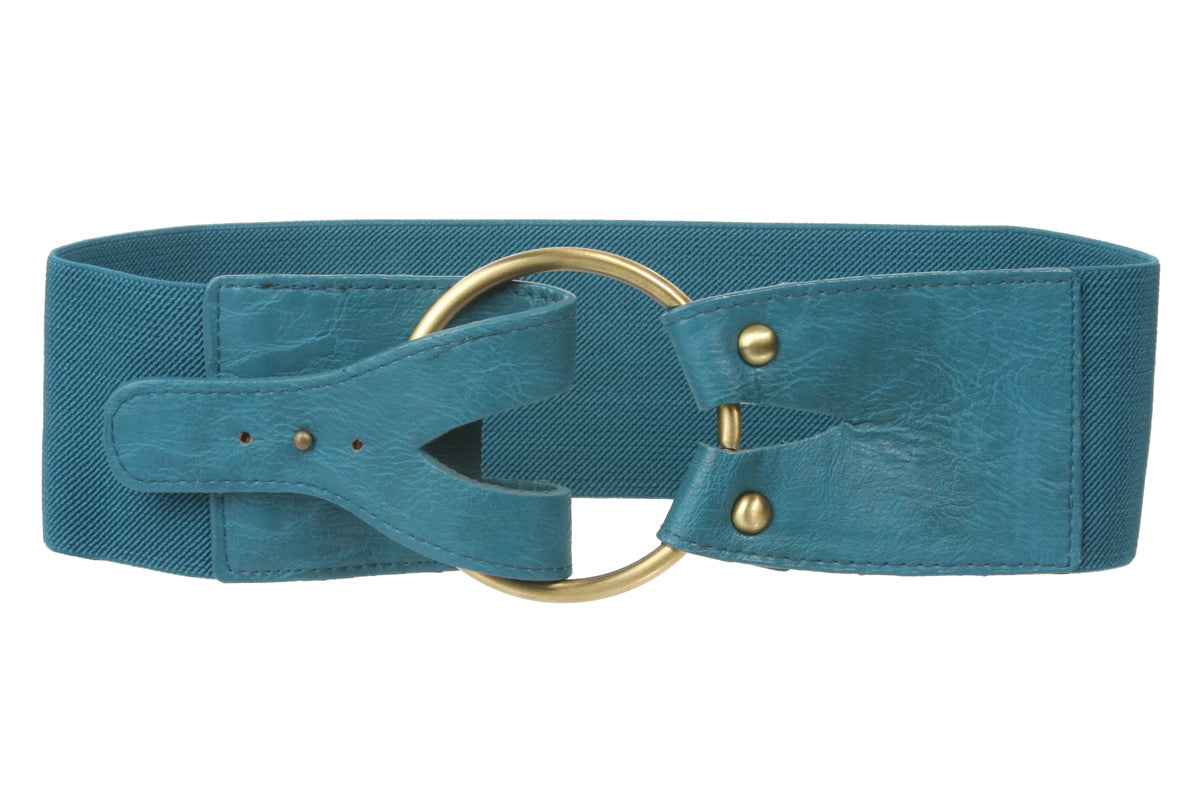 3" inch Wide High Waist Brass Ring strap Fold closure Stretch Belt - OnlineBelts