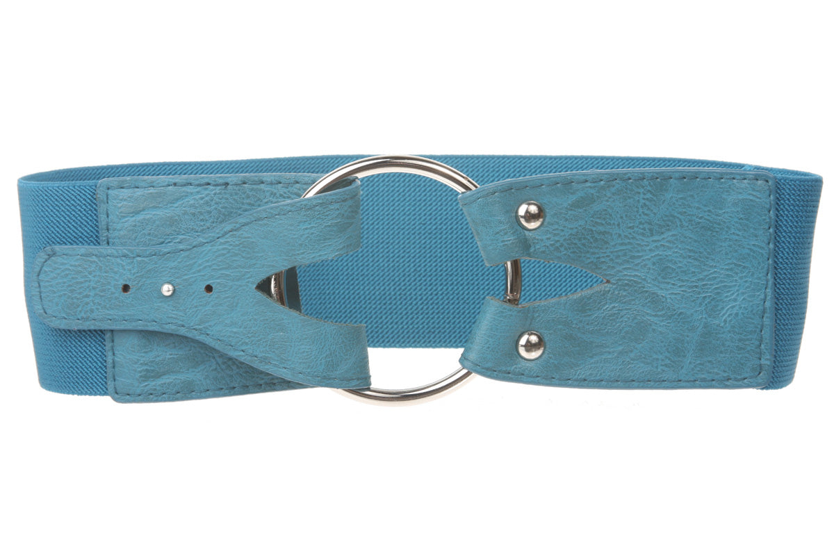 3" inch Wide High Waist Brass Ring strap Fold closure Stretch Belt - OnlineBelts