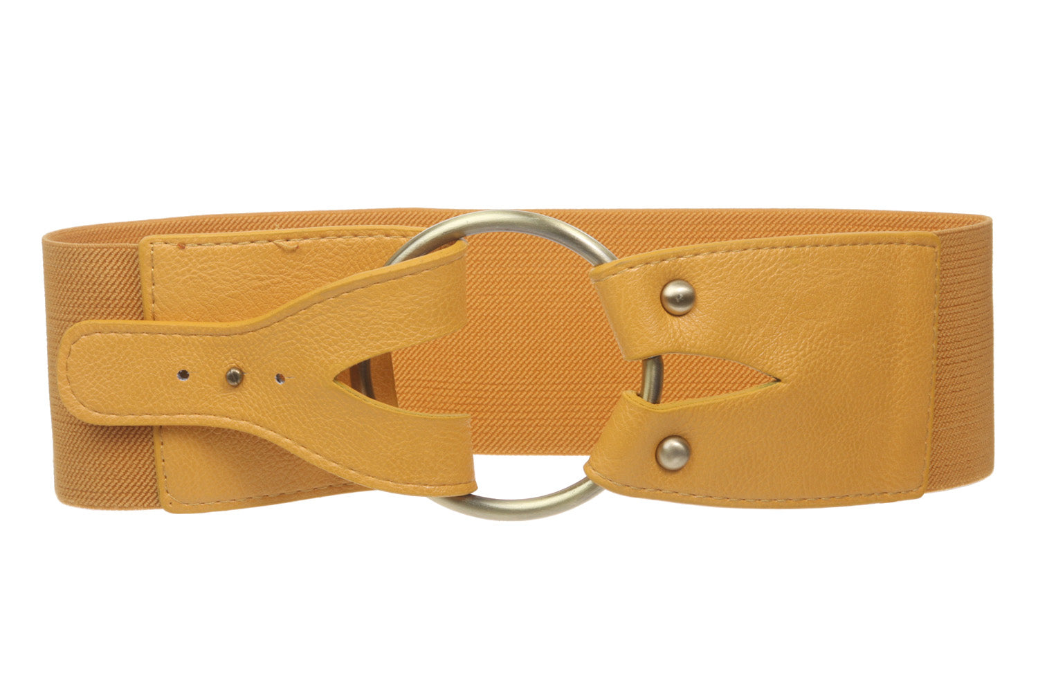 3" inch Wide High Waist Brass Ring strap Fold closure Stretch Belt - OnlineBelts