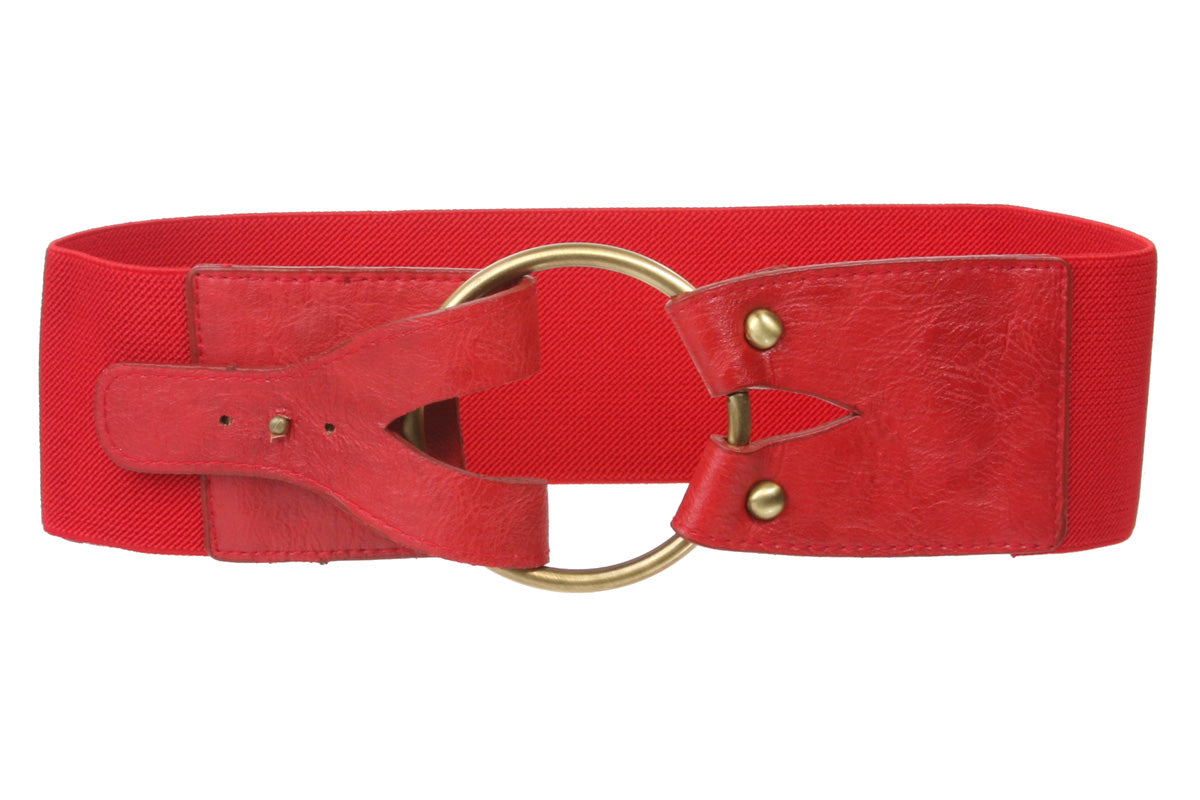3" inch Wide High Waist Brass Ring strap Fold closure Stretch Belt - OnlineBelts