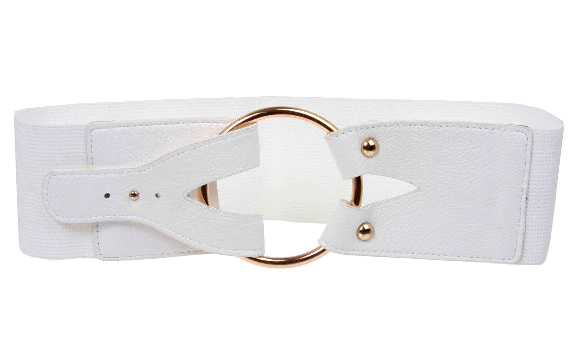 3" inch Wide High Waist Brass Ring strap Fold closure Stretch Belt - OnlineBelts