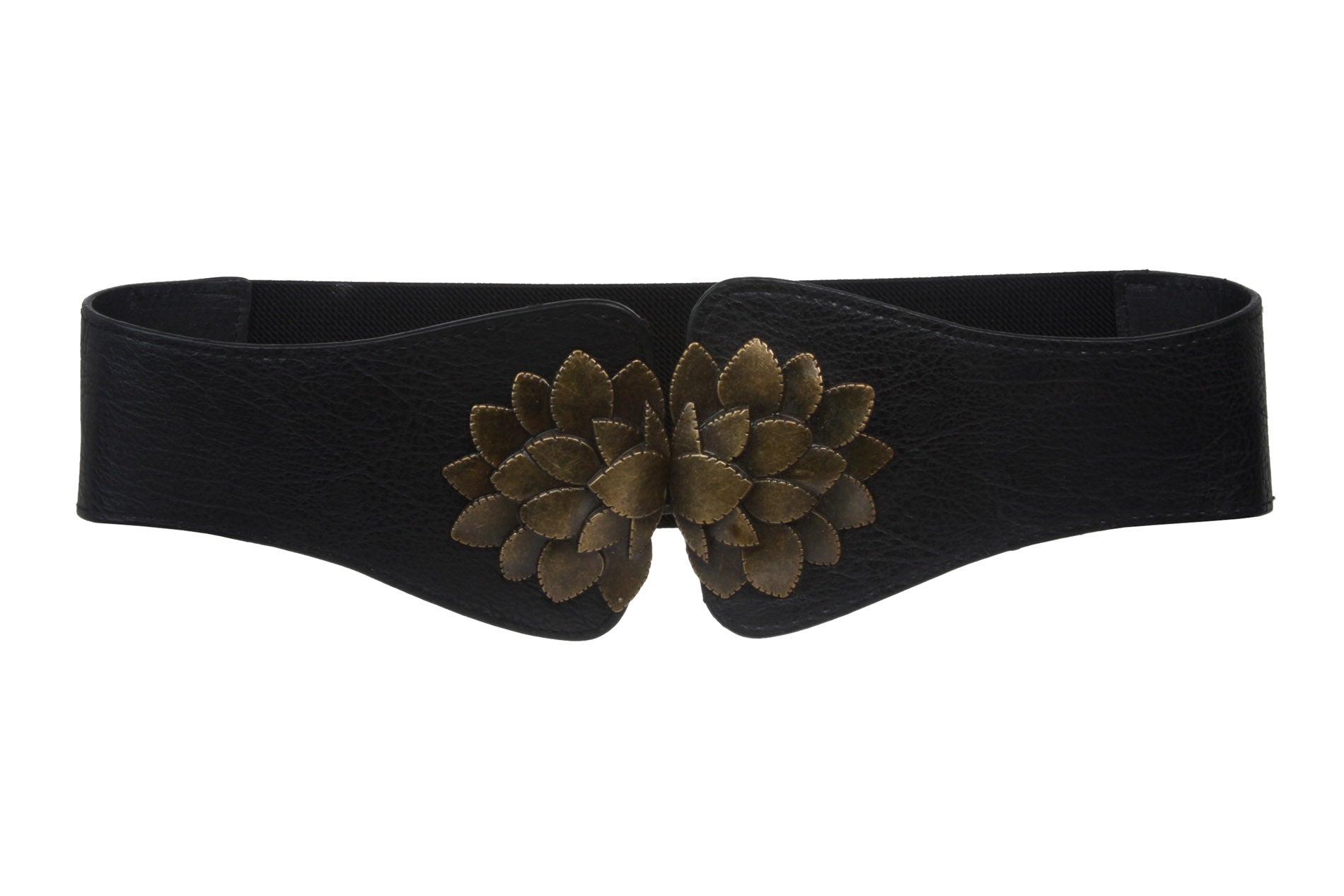 Ladies 4" Wide High Waist Floral Shape Stretch Belt With Metal Hook Buckle Size: One - OnlineBelts