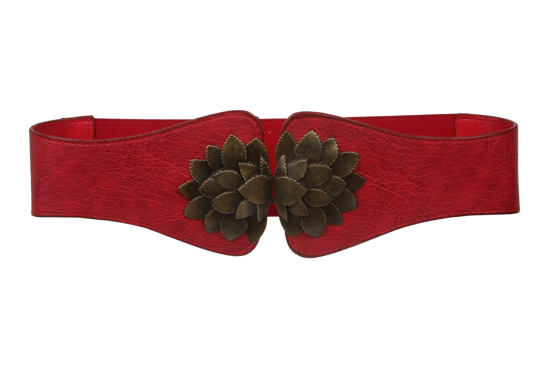 Ladies 4" Wide High Waist Floral Shape Stretch Belt With Metal Hook Buckle Size: One - OnlineBelts