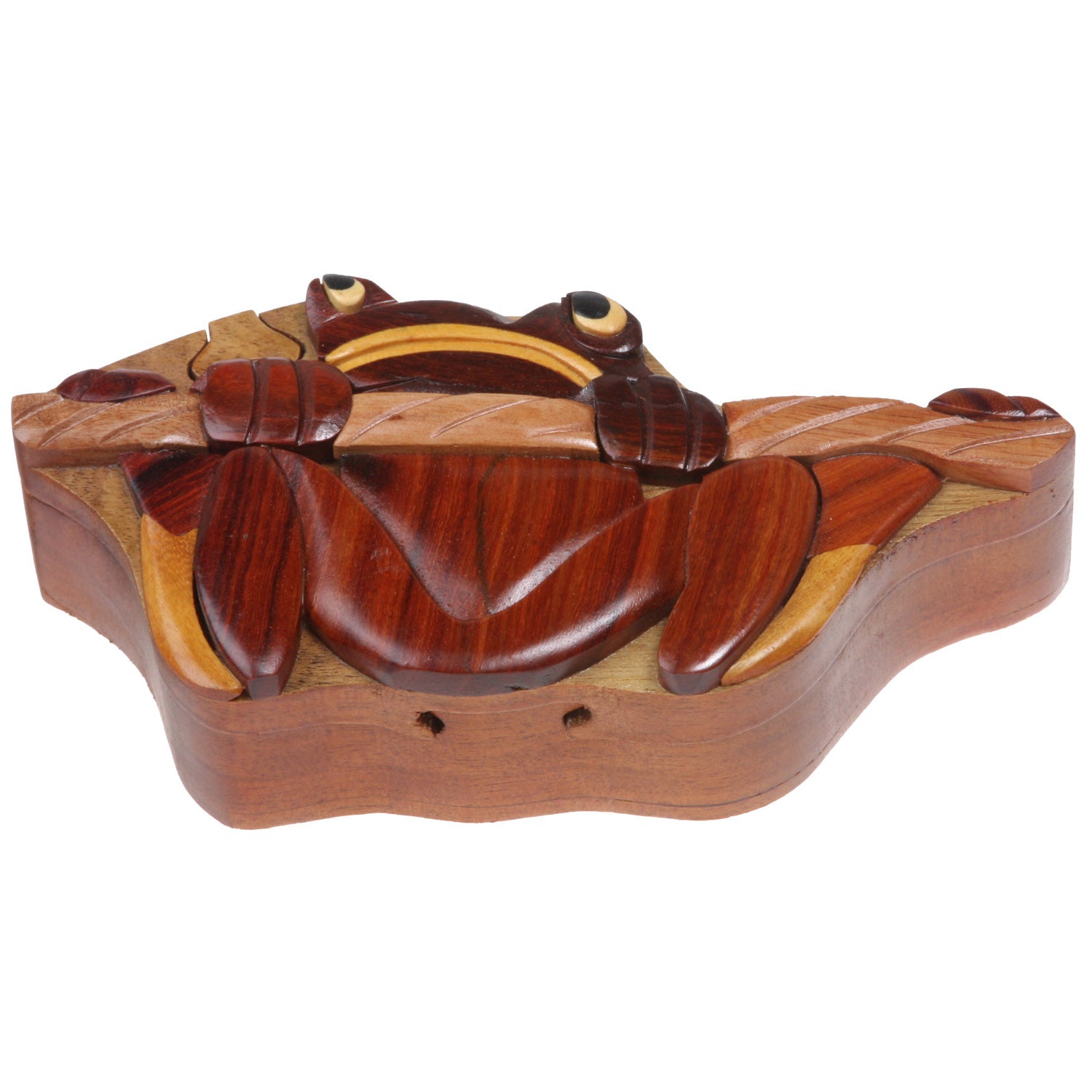 Handcrafted Wooden Secret Jewelry Puzzle Box - Frog - OnlineBelts