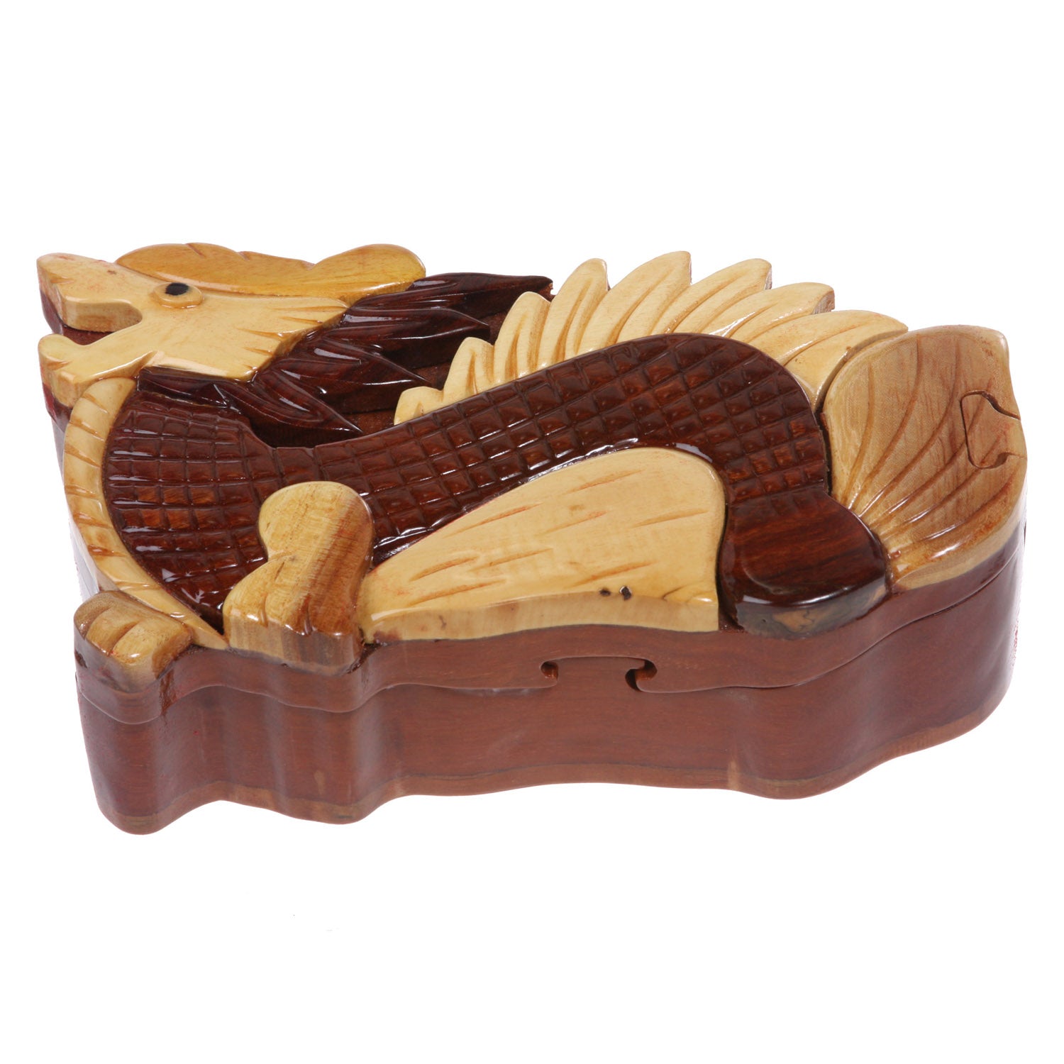 Handcrafted Wooden Animal Shape Secret Jewelry Puzzle Box - Dragon - OnlineBelts