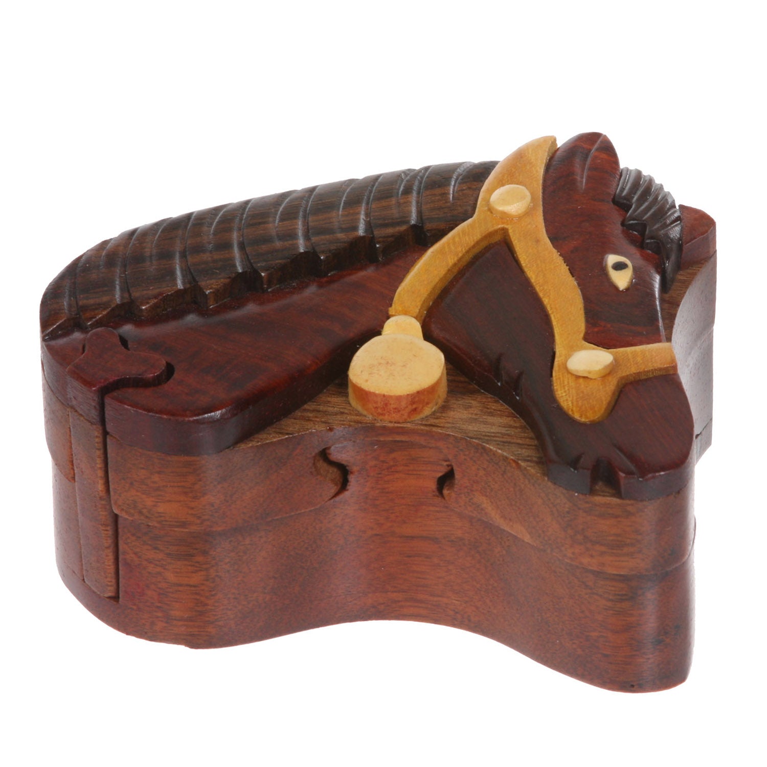Handcrafted Wooden Animal Shape Secret Jewelry Puzzle Box - Horse - OnlineBelts