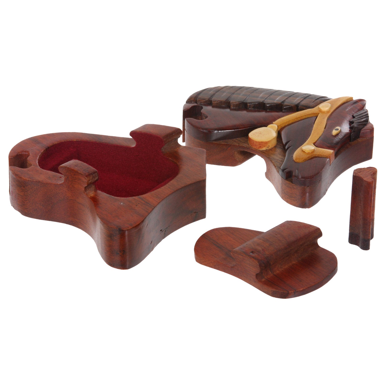 Handcrafted Wooden Animal Shape Secret Jewelry Puzzle Box - Horse - OnlineBelts