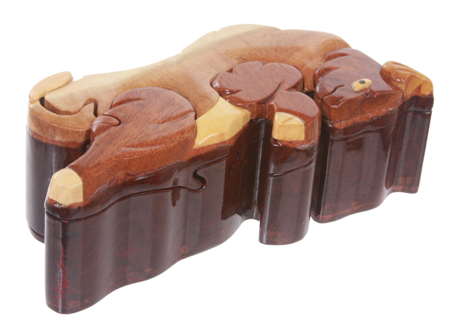 Handcrafted Wooden Bull Shape Secret Jewelry Puzzle Box - Bull - OnlineBelts