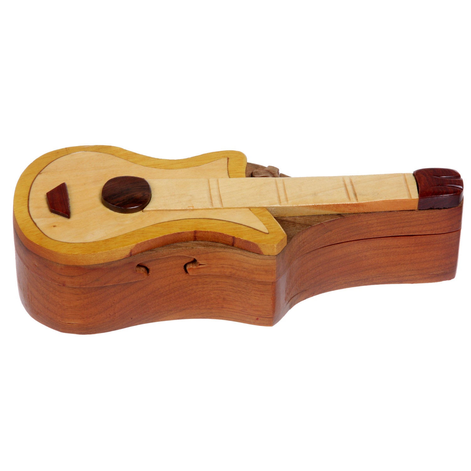 Handcrafted Wooden Musical Instrument Shape Secret Jewelry Puzzle Box - Electronic Guitar - OnlineBelts