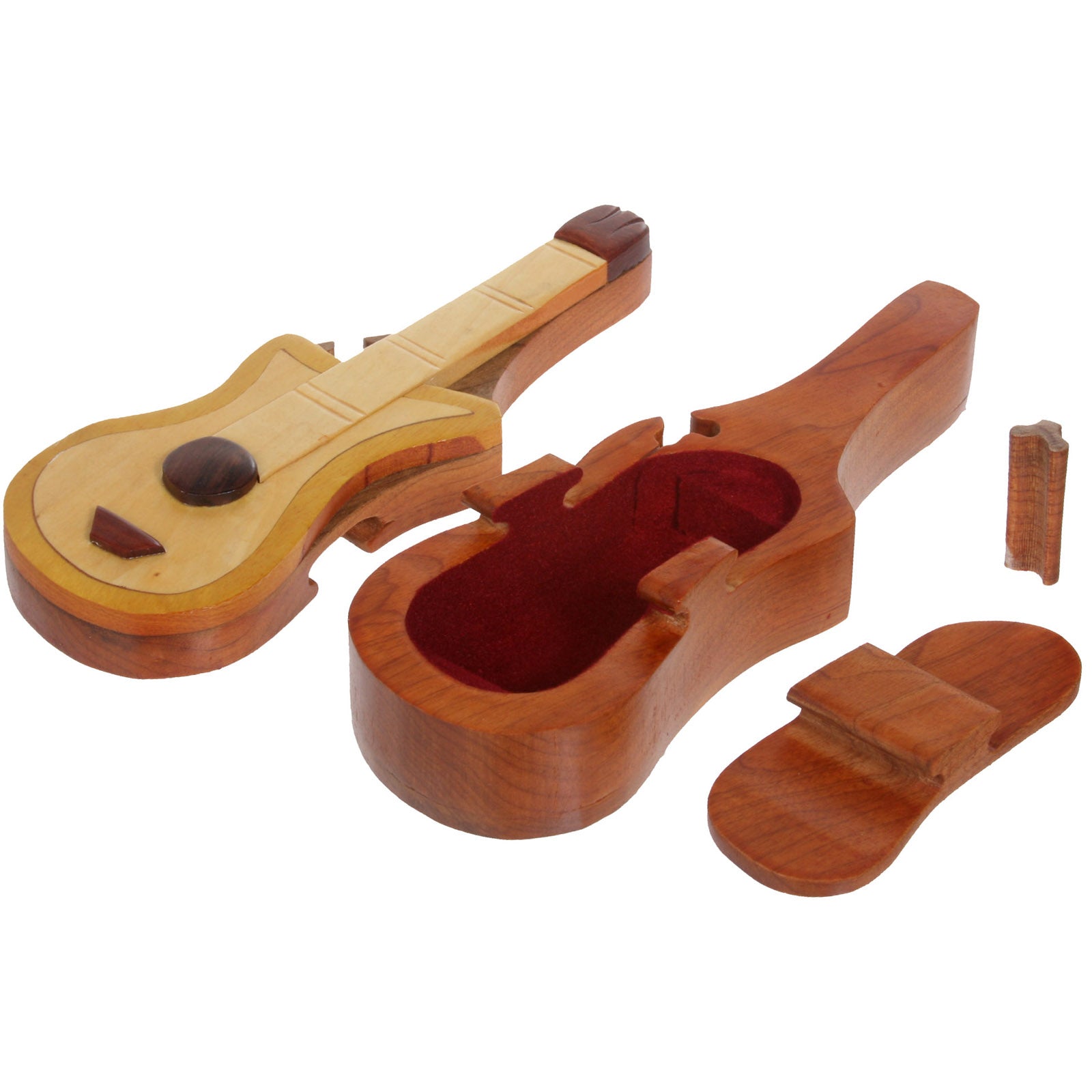 Handcrafted Wooden Musical Instrument Shape Secret Jewelry Puzzle Box - Electronic Guitar - OnlineBelts