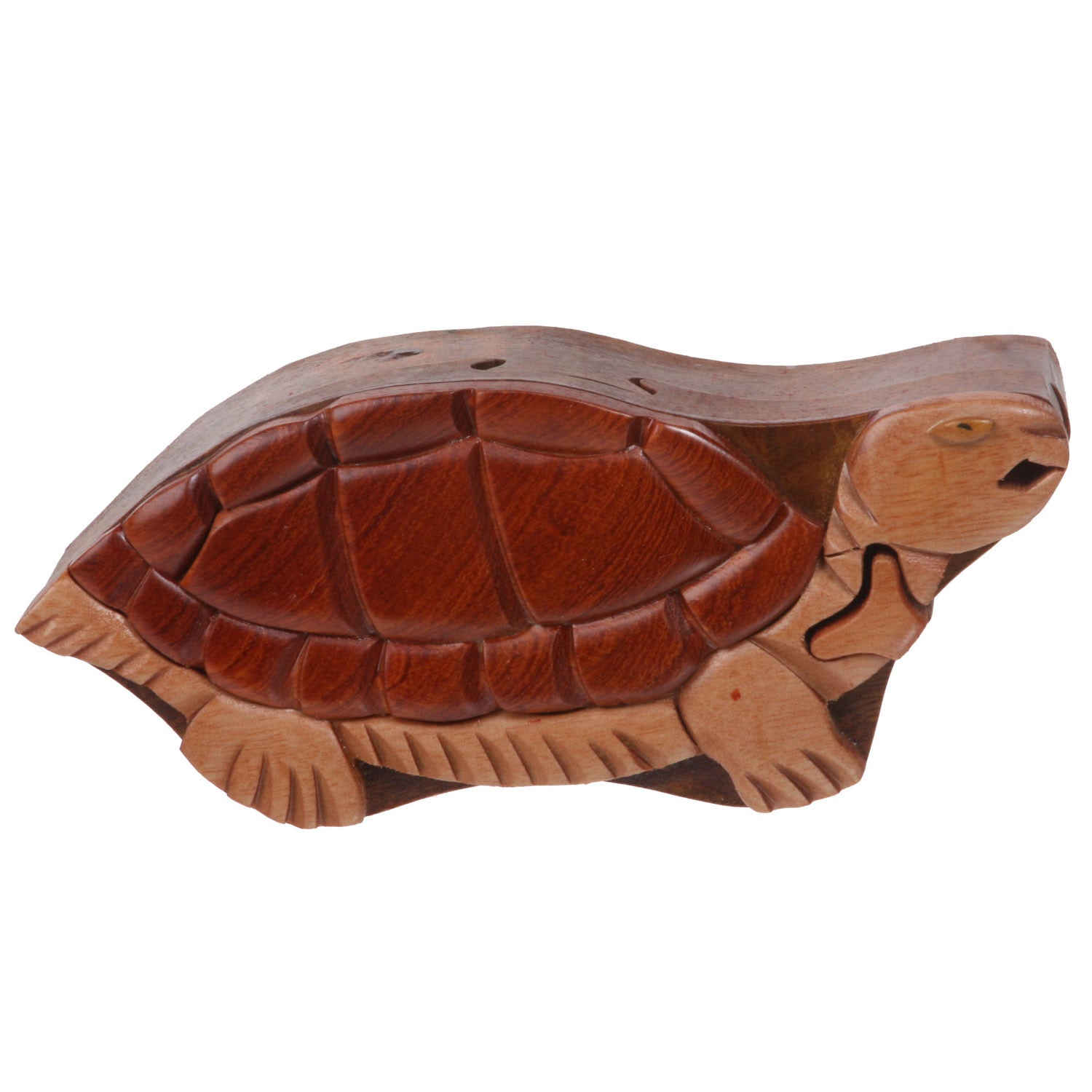 Handcrafted Wooden Animal Shape Secret Jewelry Puzzle Box - Turtle