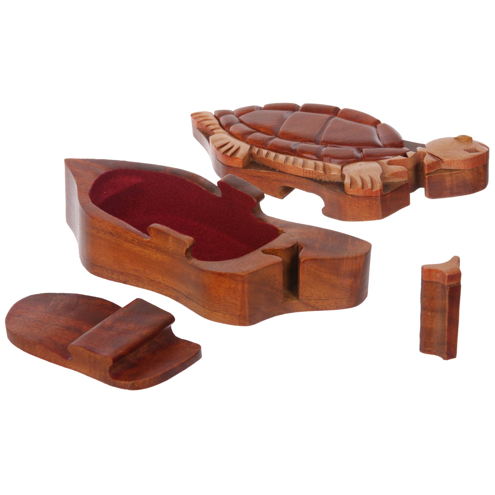 Handcrafted Wooden Animal Shape Secret Jewelry Puzzle Box - Turtle - OnlineBelts