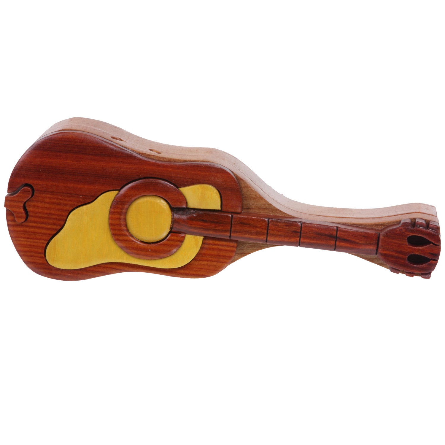 Handcrafted Wooden Musical Instrument Shape Secret Jewelry Puzzle Box - Guitar - OnlineBelts