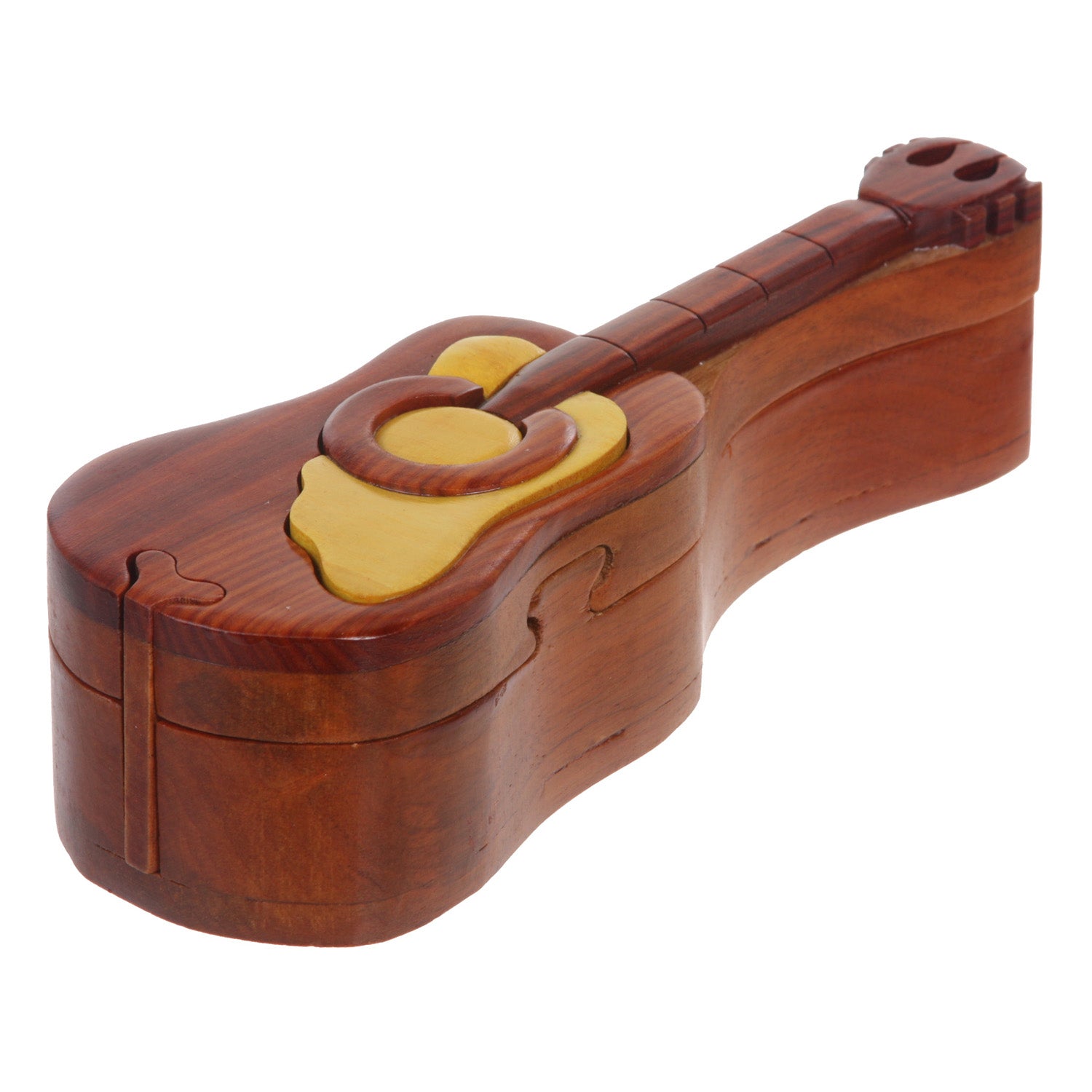 Handcrafted Wooden Musical Instrument Shape Secret Jewelry Puzzle Box - Guitar - OnlineBelts