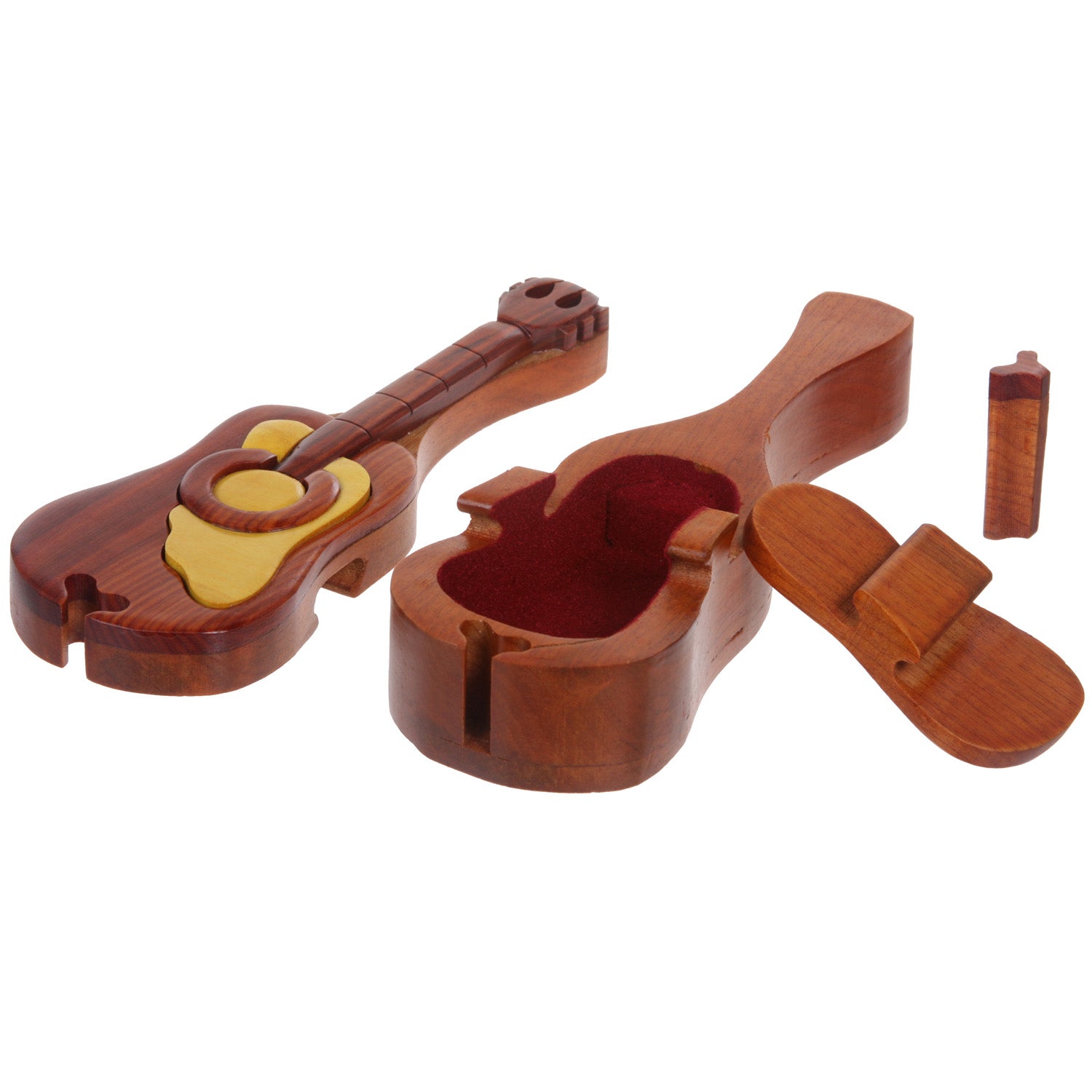 Handcrafted Wooden Musical Instrument Shape Secret Jewelry Puzzle Box - Guitar - OnlineBelts