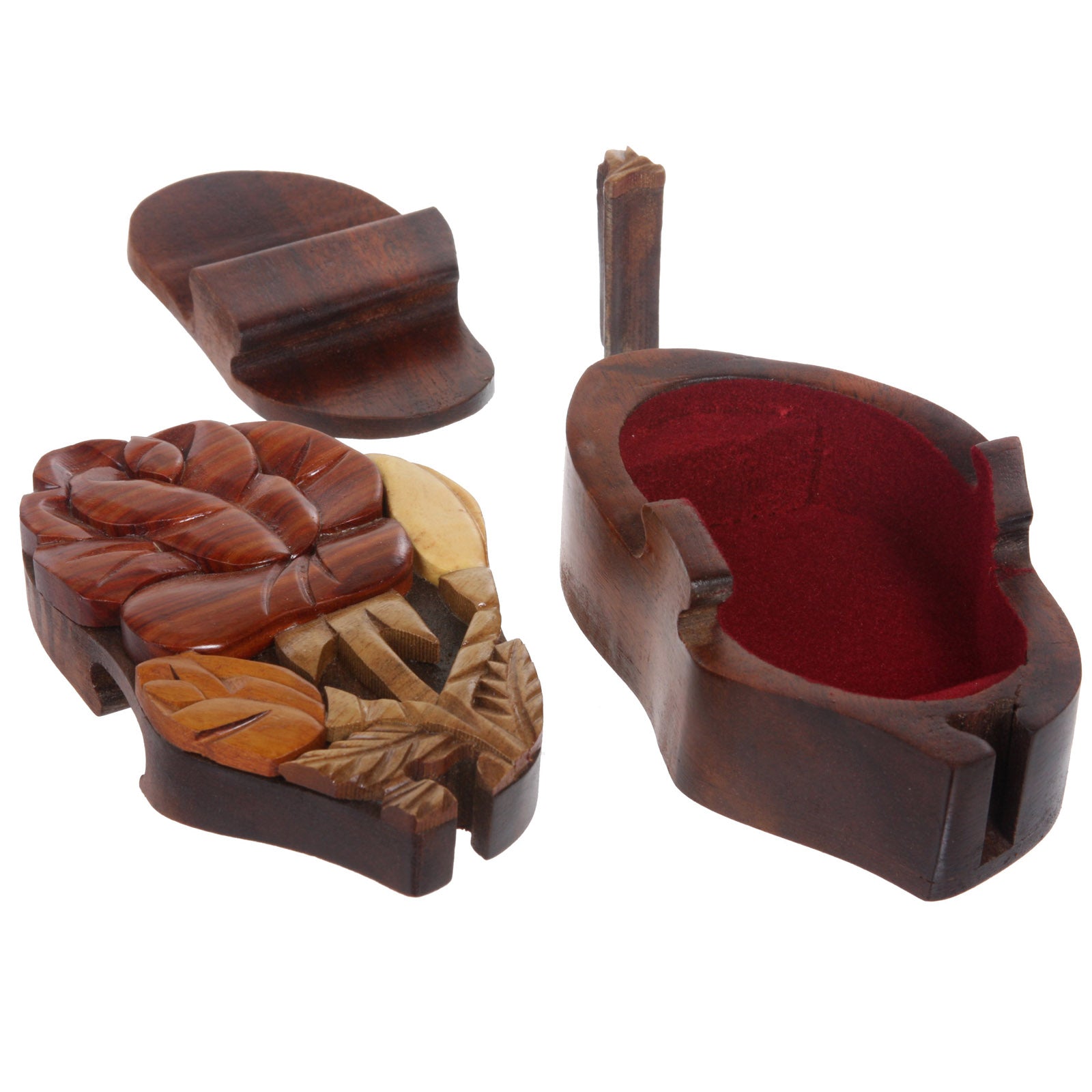 Handcrafted Wooden Rose Flower Shape Secret Jewelry Puzzle Box - OnlineBelts