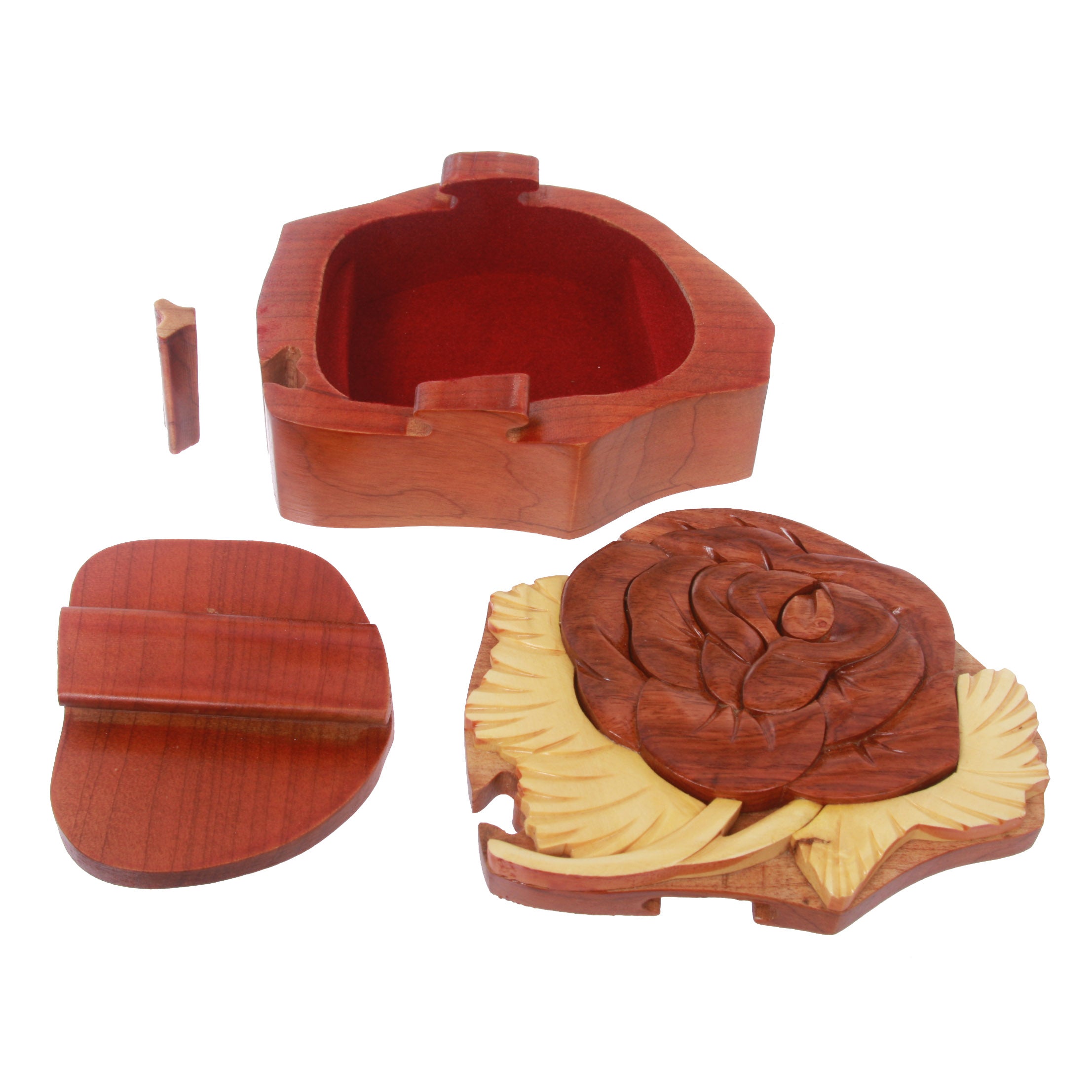 Handcrafted Wooden Rose Flower Shape Secret Jewelry Puzzle Box - OnlineBelts