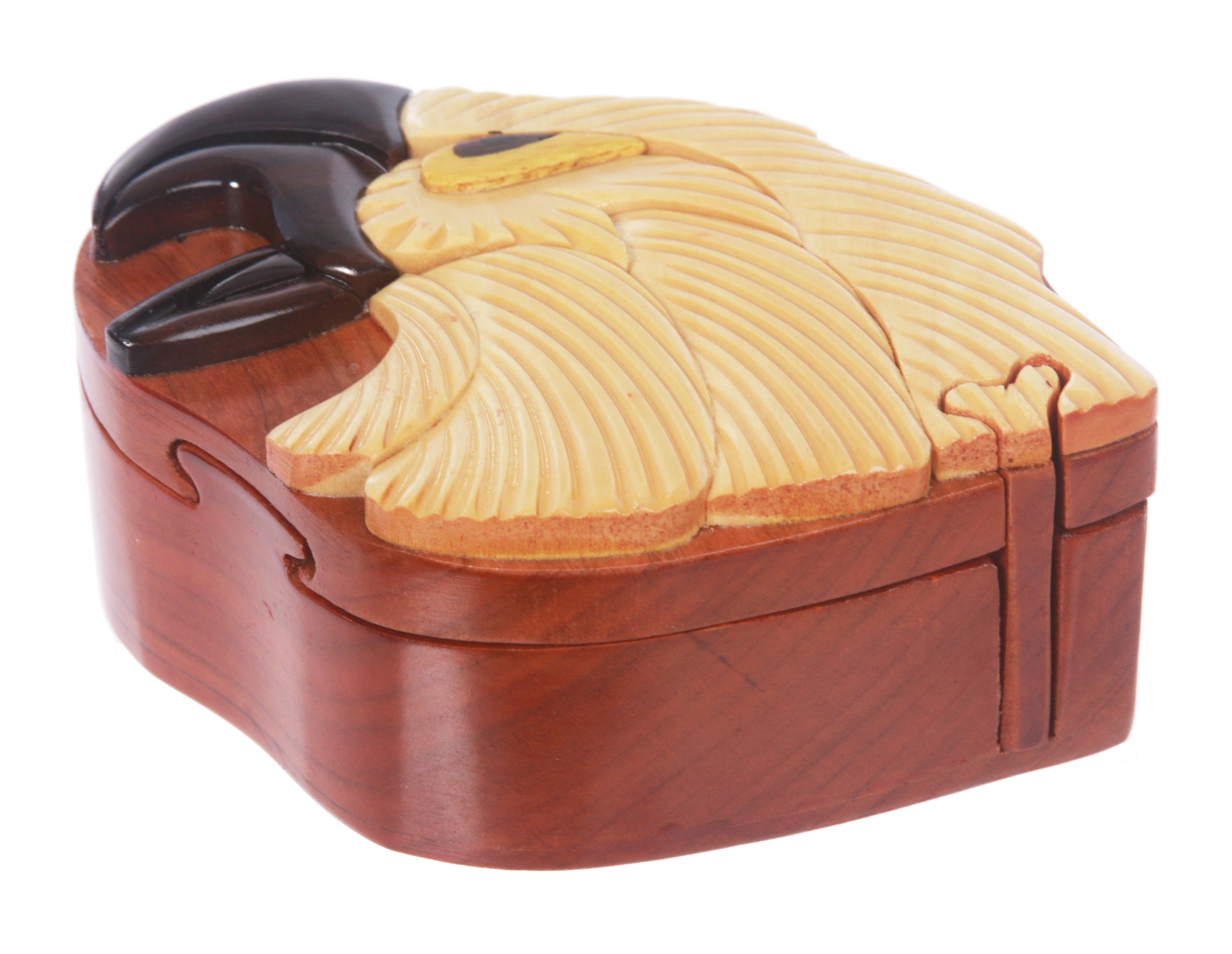 Handcrafted Wooden Animal Shape Secret Jewelry Puzzle Box - Eagle - OnlineBelts