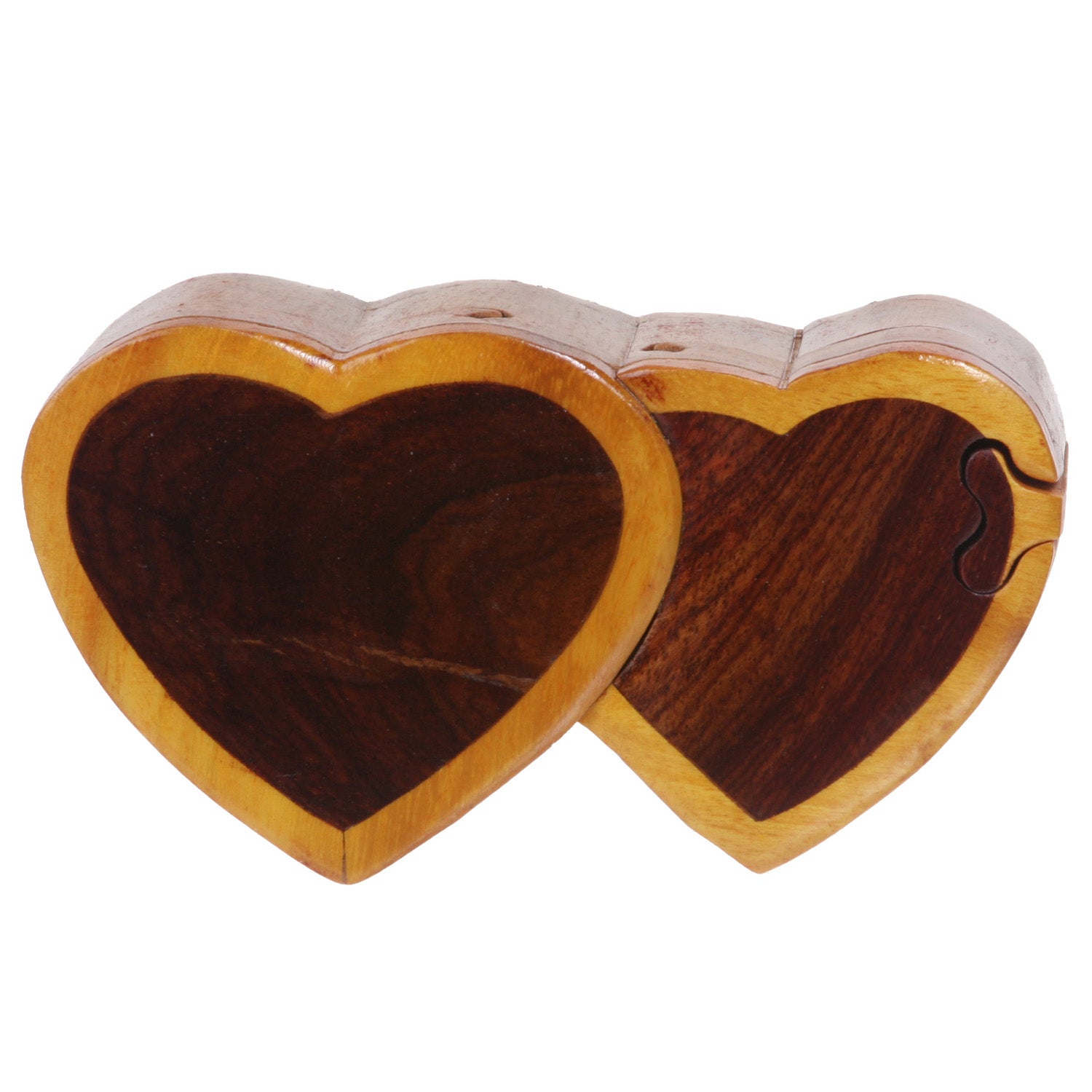 Handcrafted Wooden Double-Heart Shape Secret Jewelry Puzzle Box - OnlineBelts