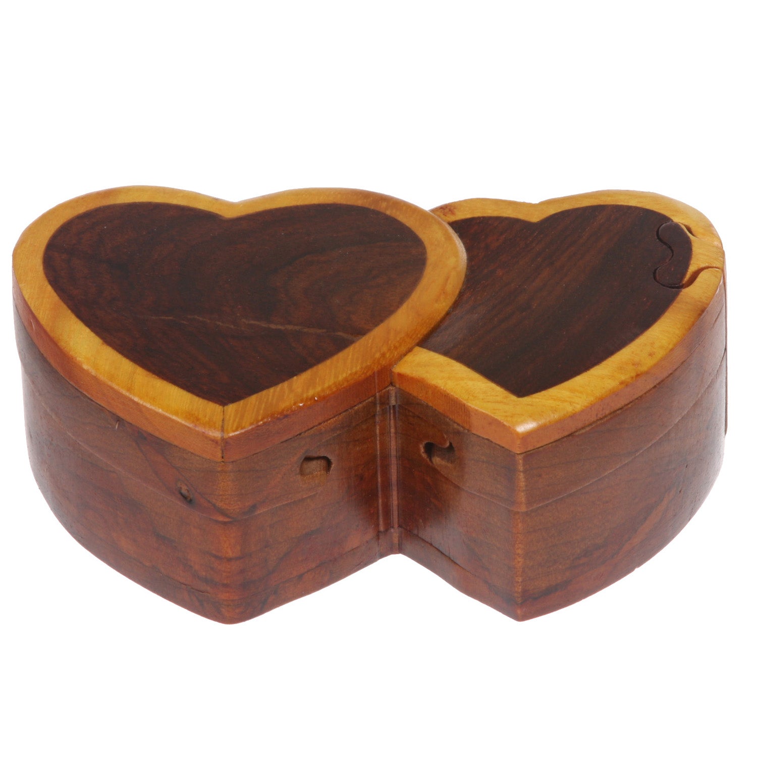 Handcrafted Wooden Double-Heart Shape Secret Jewelry Puzzle Box - OnlineBelts