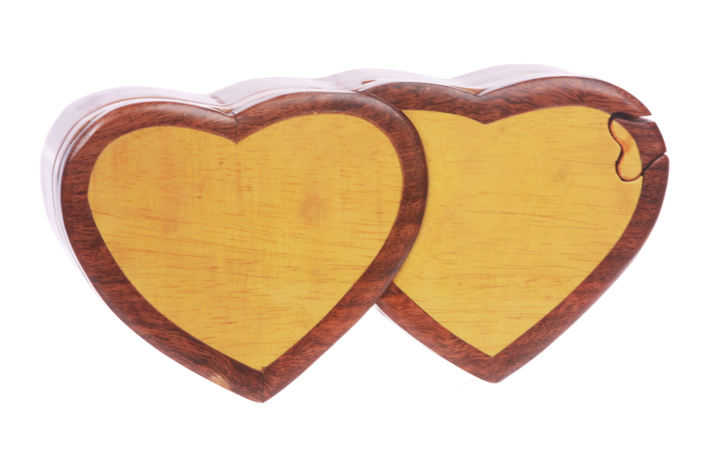Handcrafted Wooden Double-Heart Shape Secret Jewelry Puzzle Box - OnlineBelts
