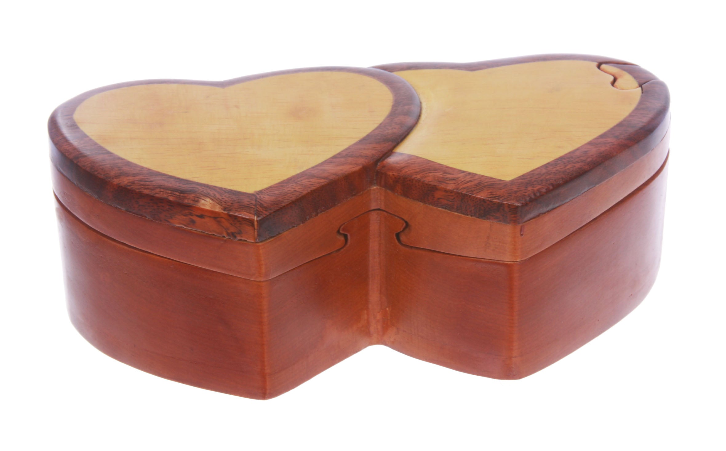 Handcrafted Wooden Double-Heart Shape Secret Jewelry Puzzle Box - OnlineBelts