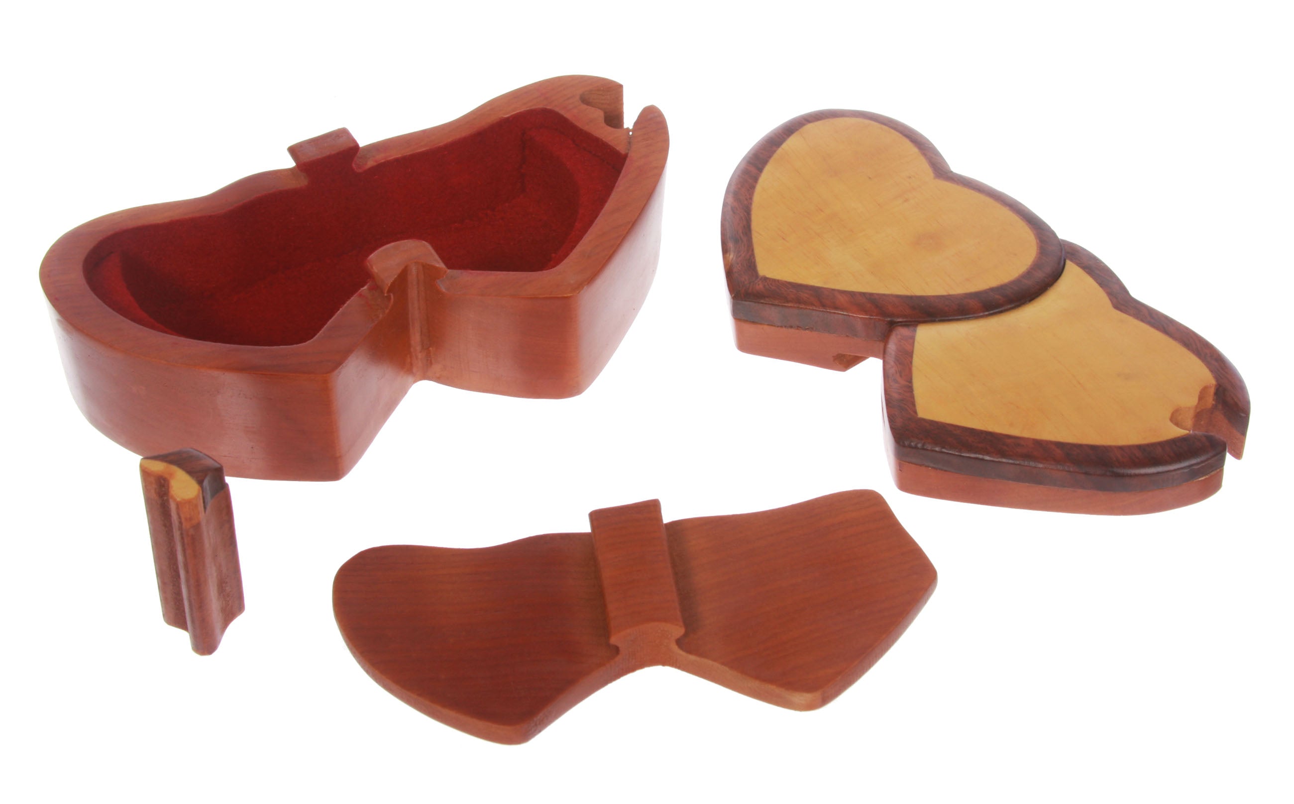 Handcrafted Wooden Double-Heart Shape Secret Jewelry Puzzle Box - OnlineBelts