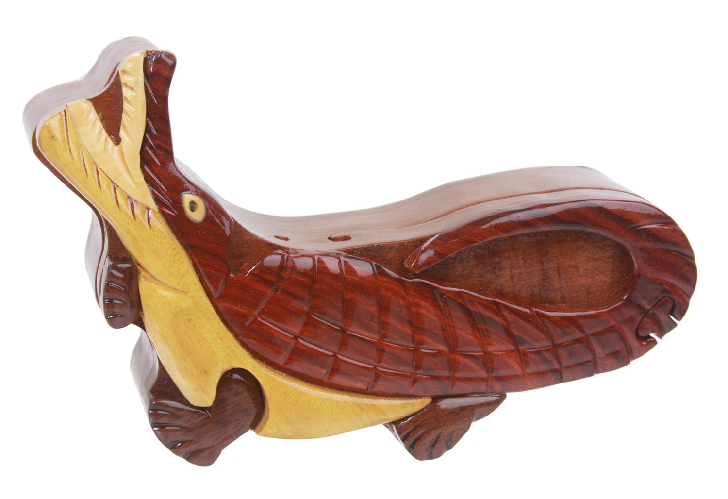 Handcrafted Wooden Crocodile Shape Secret Jewelry Puzzle Box - Crocodile - OnlineBelts