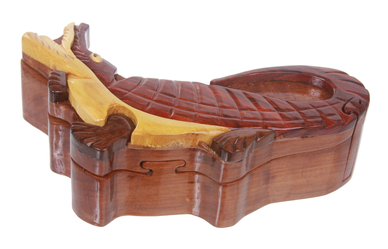 Handcrafted Wooden Crocodile Shape Secret Jewelry Puzzle Box - Crocodile - OnlineBelts
