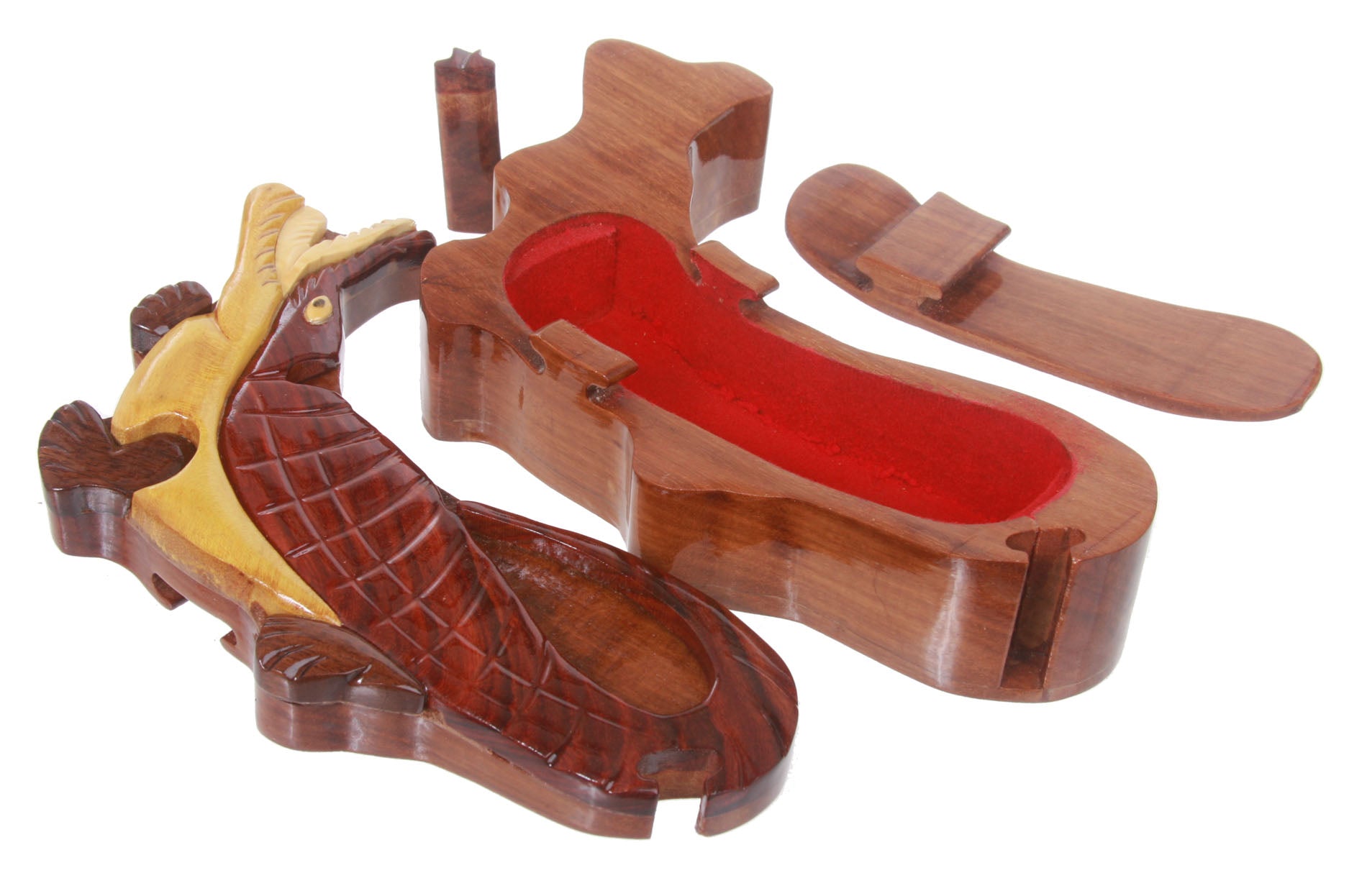 Handcrafted Wooden Crocodile Shape Secret Jewelry Puzzle Box - Crocodile - OnlineBelts