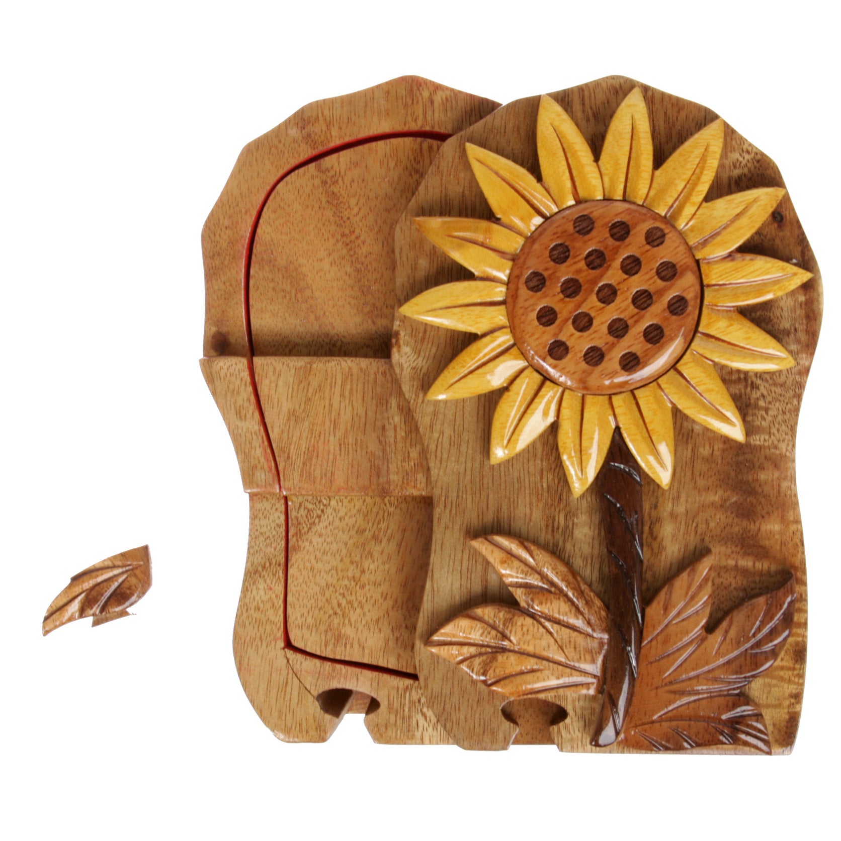 Handcrafted Wooden Sunflower Shape Secret Jewelry Puzzle Box - OnlineBelts