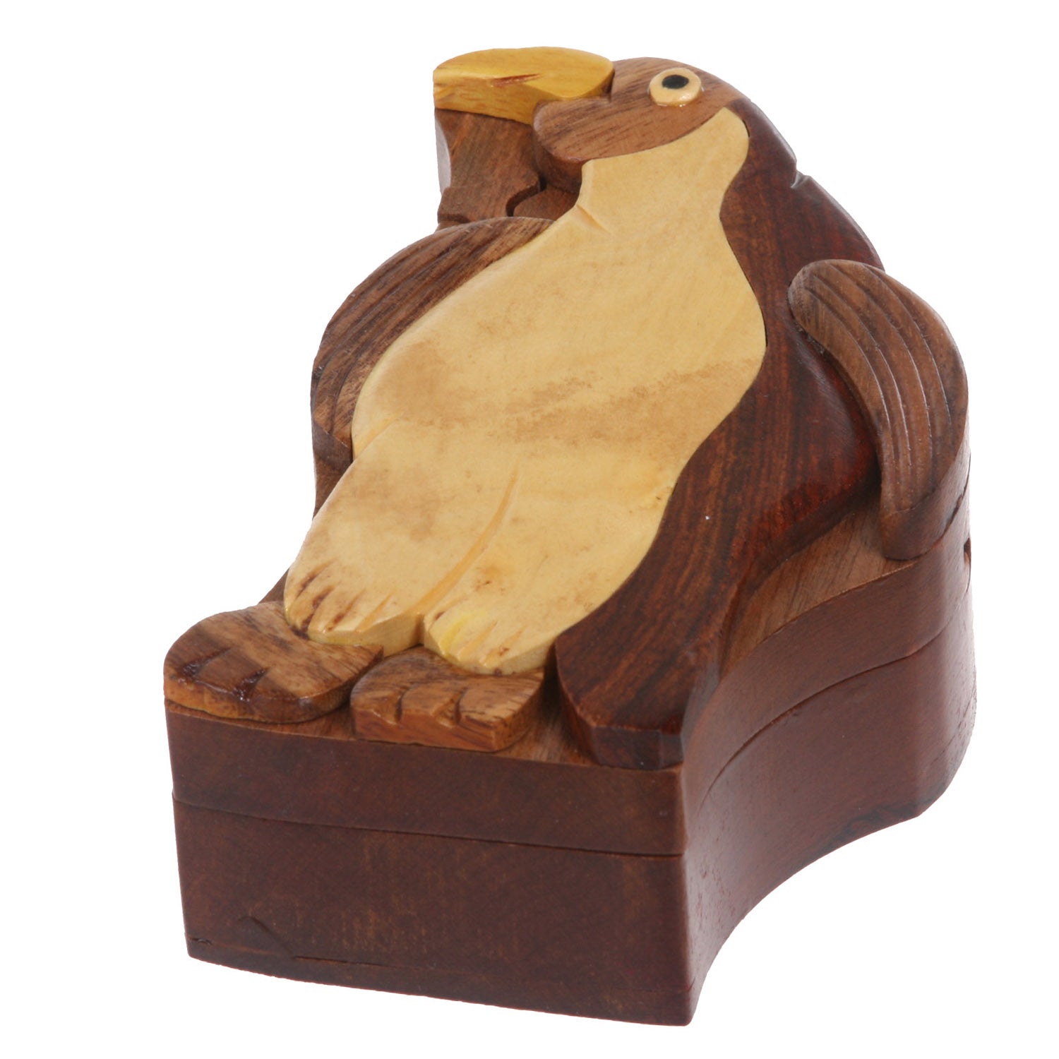 Handcrafted Wooden Animal Shape Secret Jewelry Puzzle Box - Penguin - OnlineBelts