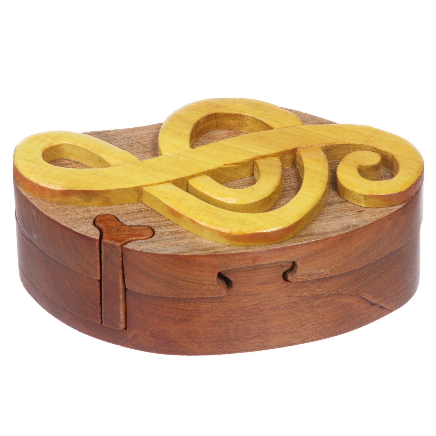 Handcrafted Wooden Music Sign Shape Secret Jewelry Puzzle Box - OnlineBelts