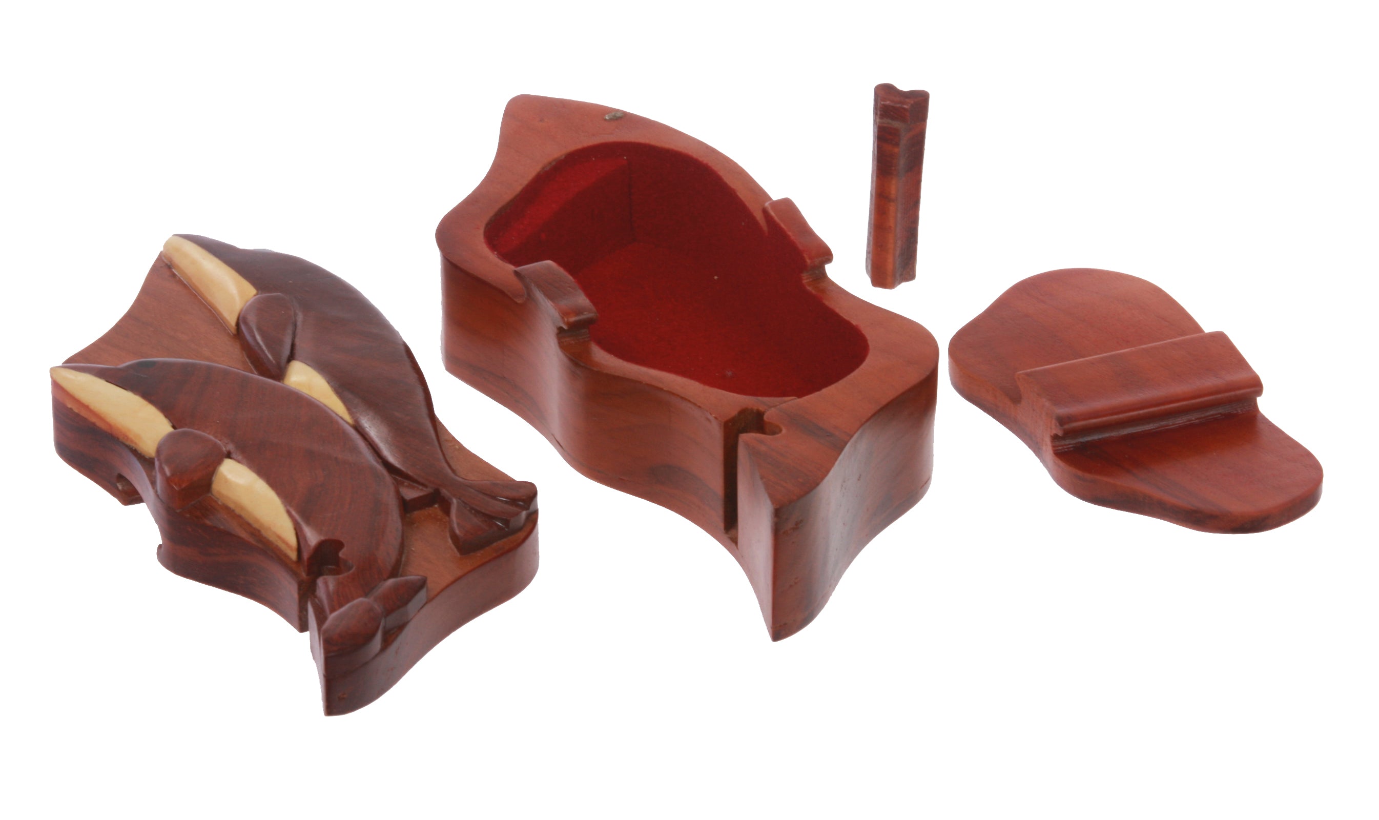 Handcrafted Wooden Animal Shape Secret Jewelry Puzzle Box - Dolphins - OnlineBelts