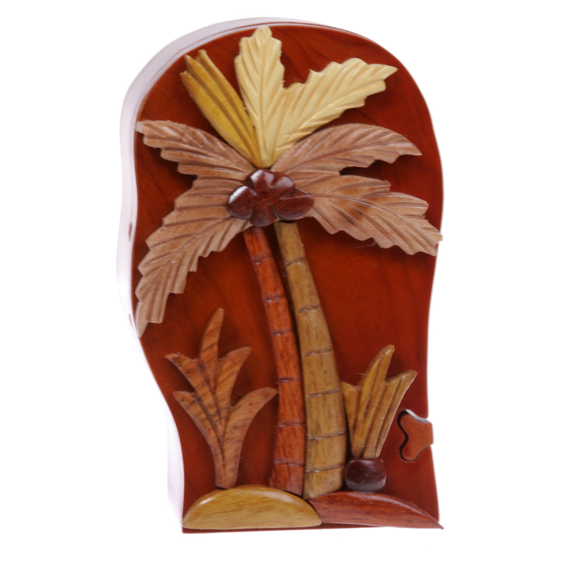 Handcrafted Wooden Secret Jewelry Puzzle Box - Palm Tree - OnlineBelts