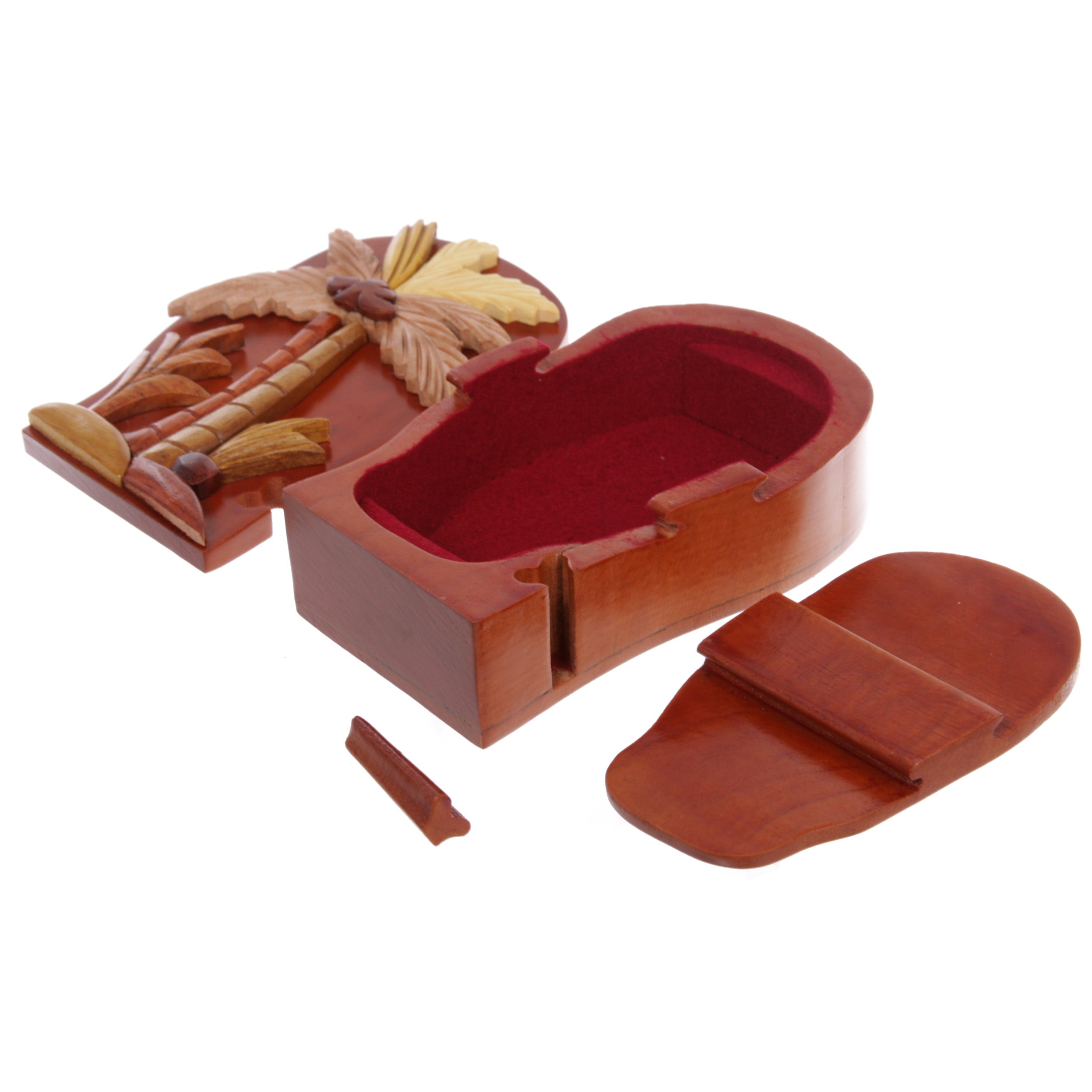 Handcrafted Wooden Secret Jewelry Puzzle Box - Palm Tree - OnlineBelts