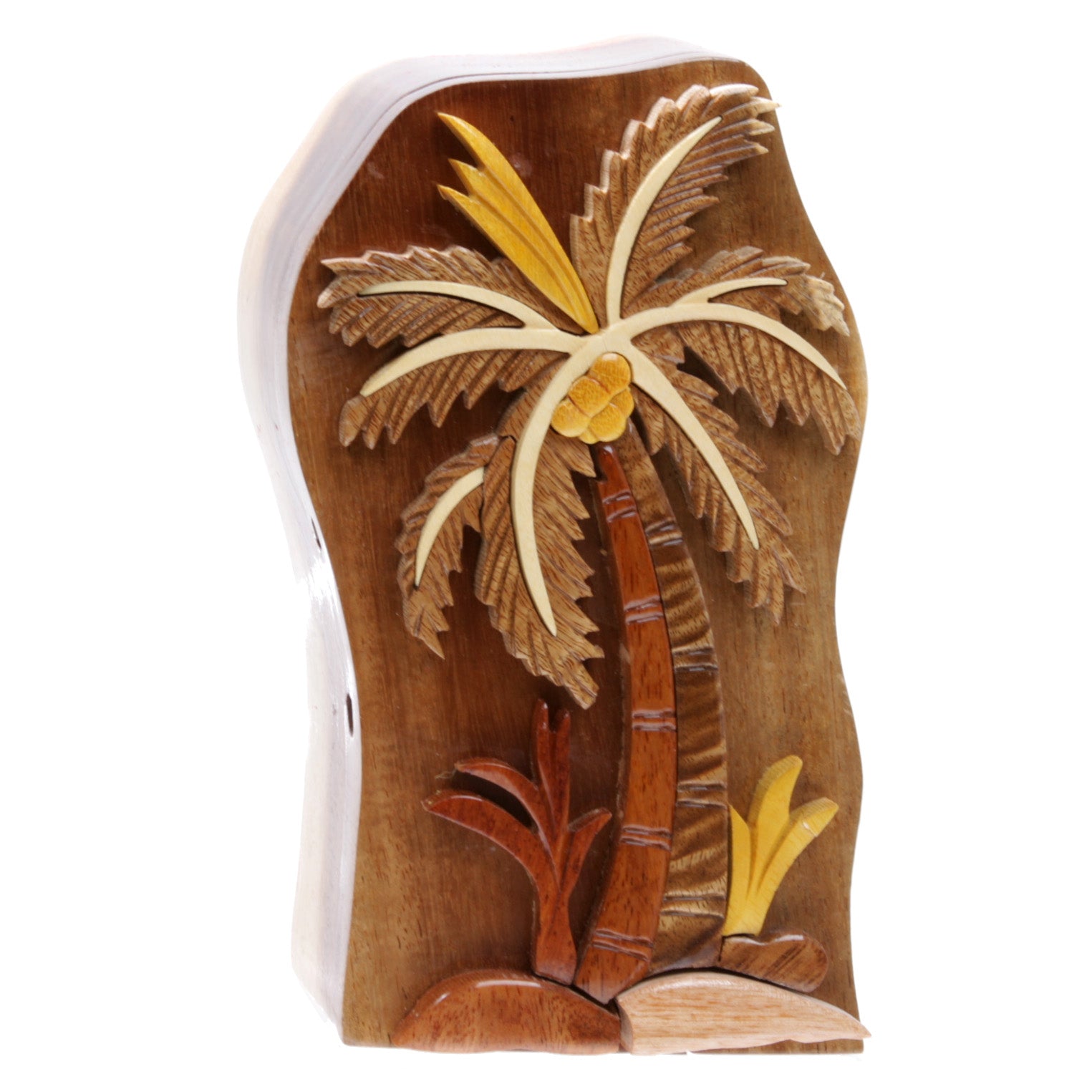 Handcrafted Wooden Secret Jewelry Puzzle Box - Palm Tree - OnlineBelts
