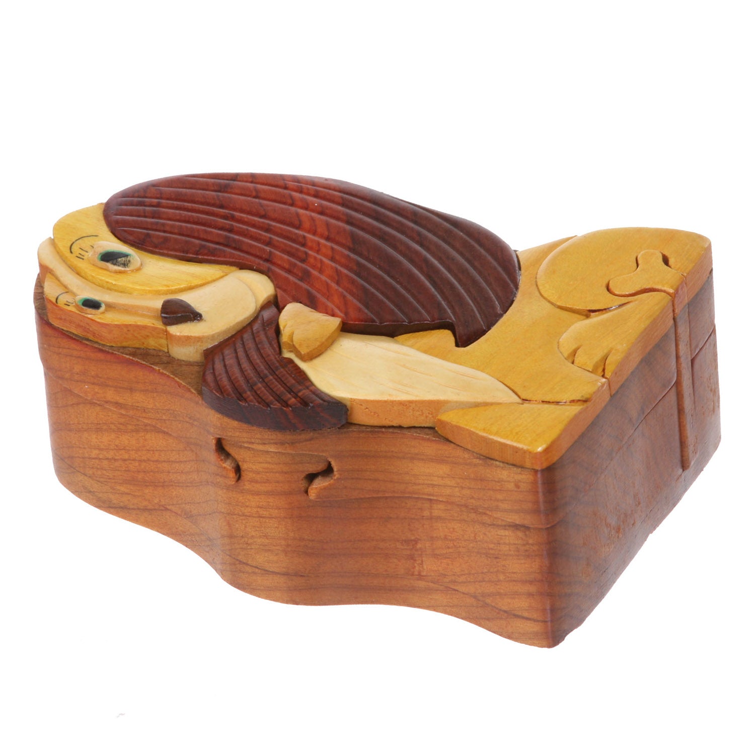 Handcrafted Wooden Animal Shape Secret Jewelry Puzzle Box - Doggy - OnlineBelts
