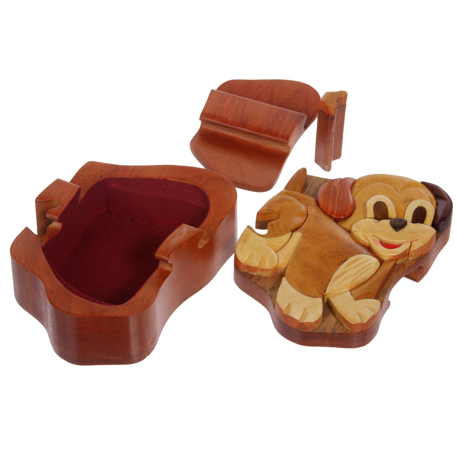 Handcrafted Wooden Animal Shape Secret Jewelry Puzzle Box - Doggy - OnlineBelts