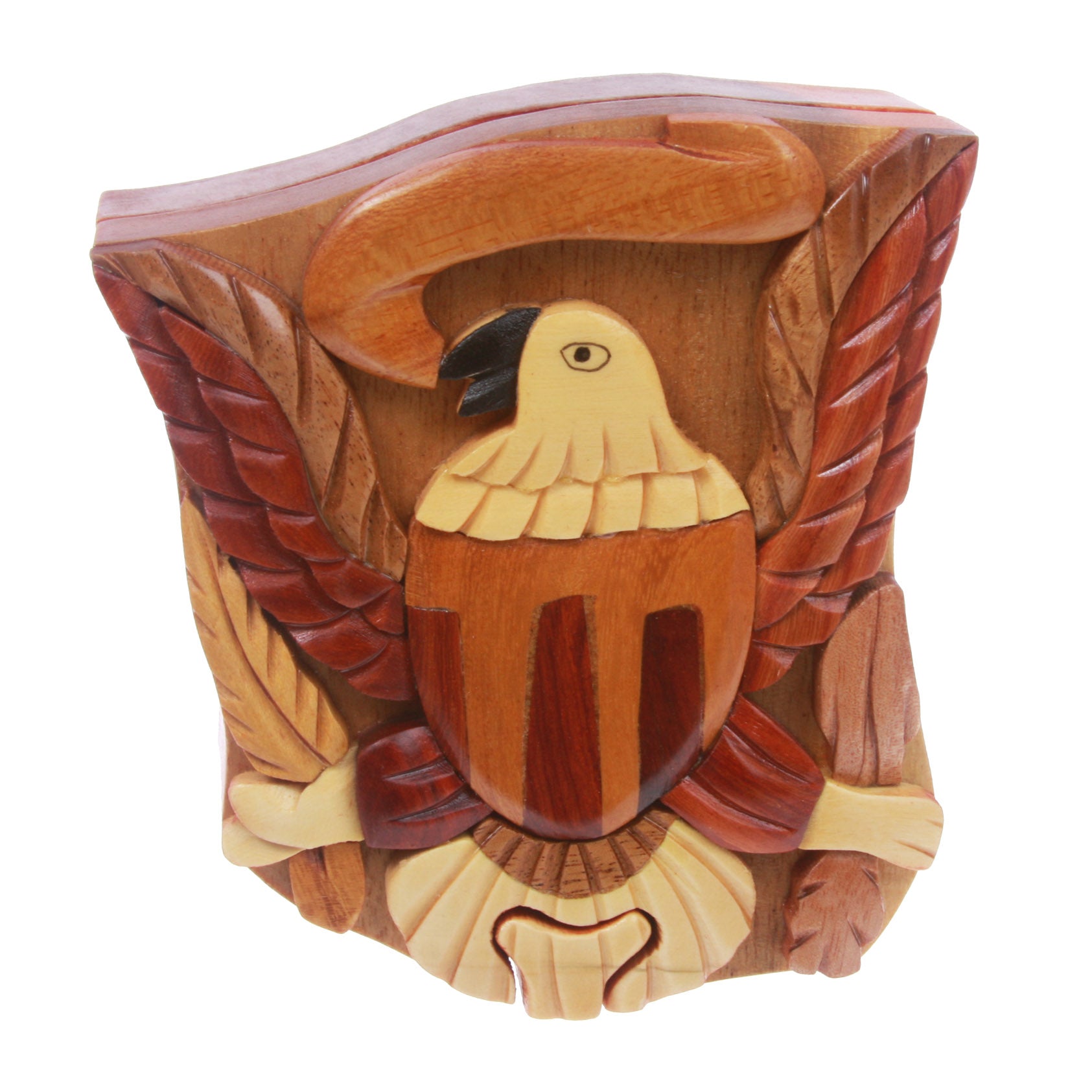 Handcrafted Wooden Animal Shape Secret Jewelry Puzzle Box - Eagle - OnlineBelts